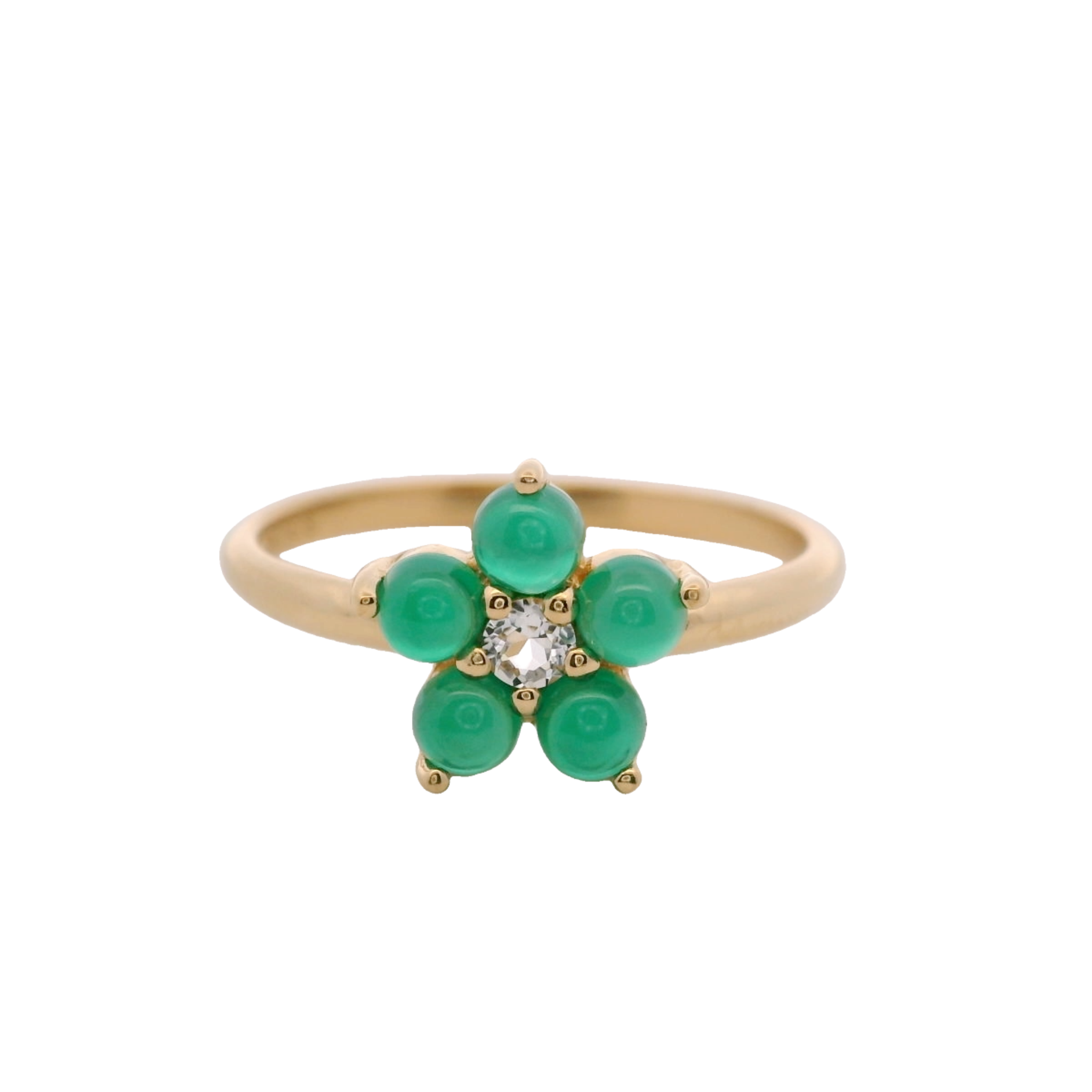 925YG FLOWER 10MM ONYX GREEN CENTER TOPAZ WHITE RING T6.5
