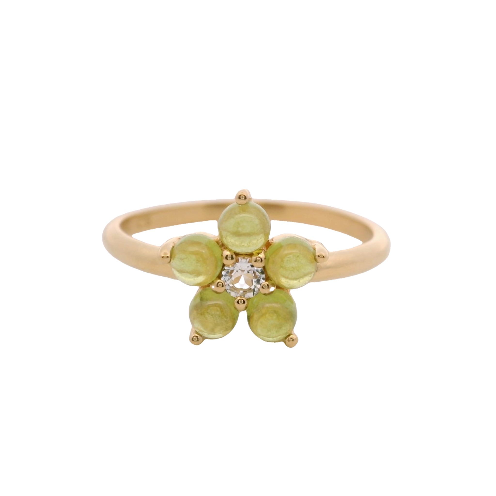 925YG FLOWER 10MM VASONITE CENTER TOPAZ WHITE RING T6.5