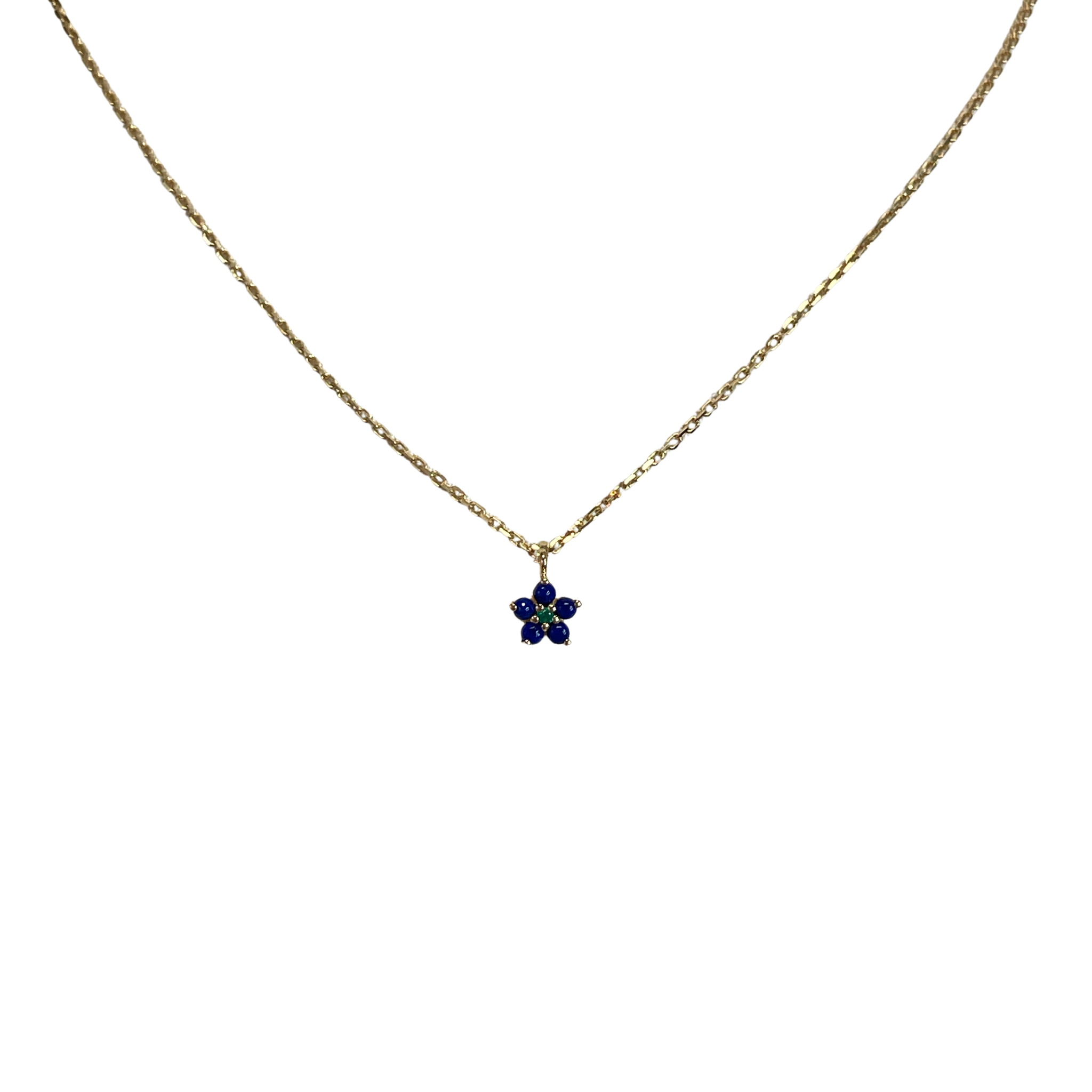 925YG FLOWER 6MM LAPIS LAZULI CENTER ONYX GREEN NECKLACE