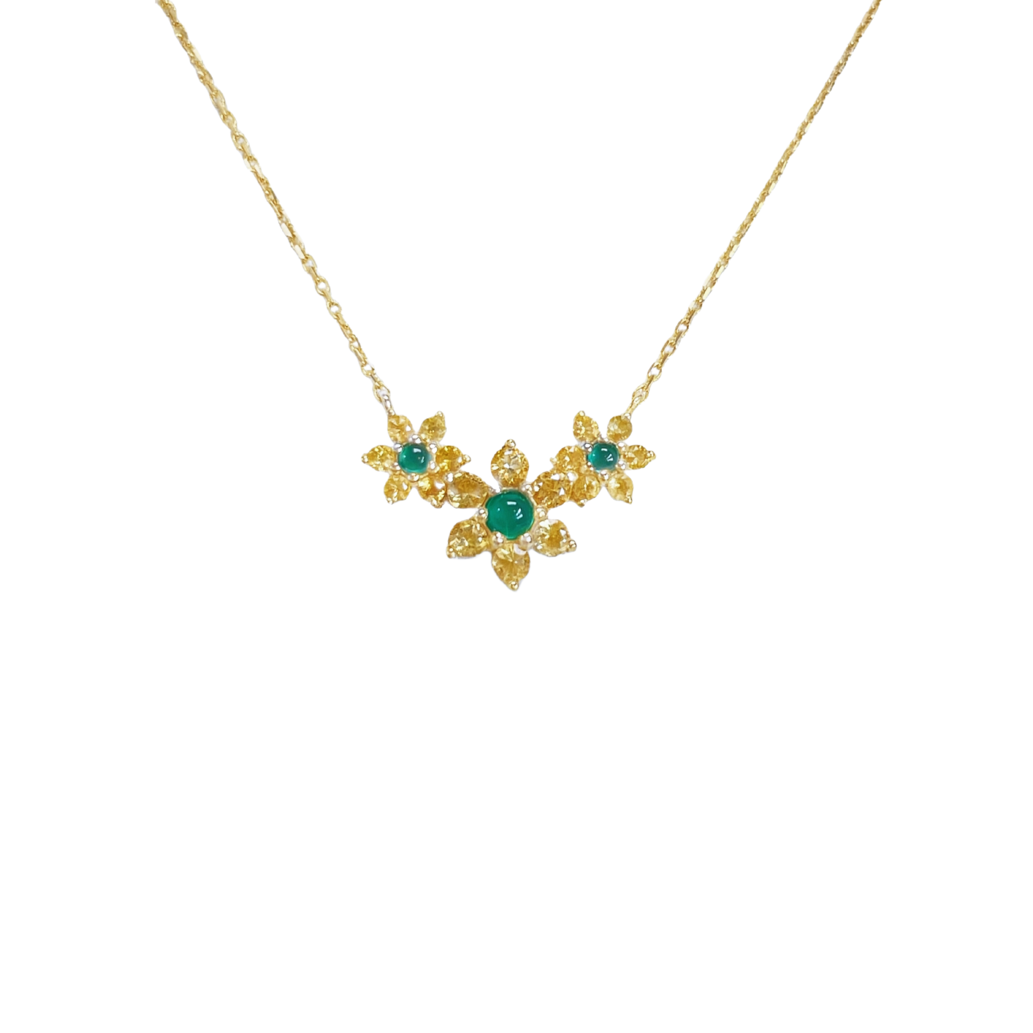925YG TRIPLE FLOWER CENTER 11MM ONYX GREEN CENTER CITIRNE NECKLACE