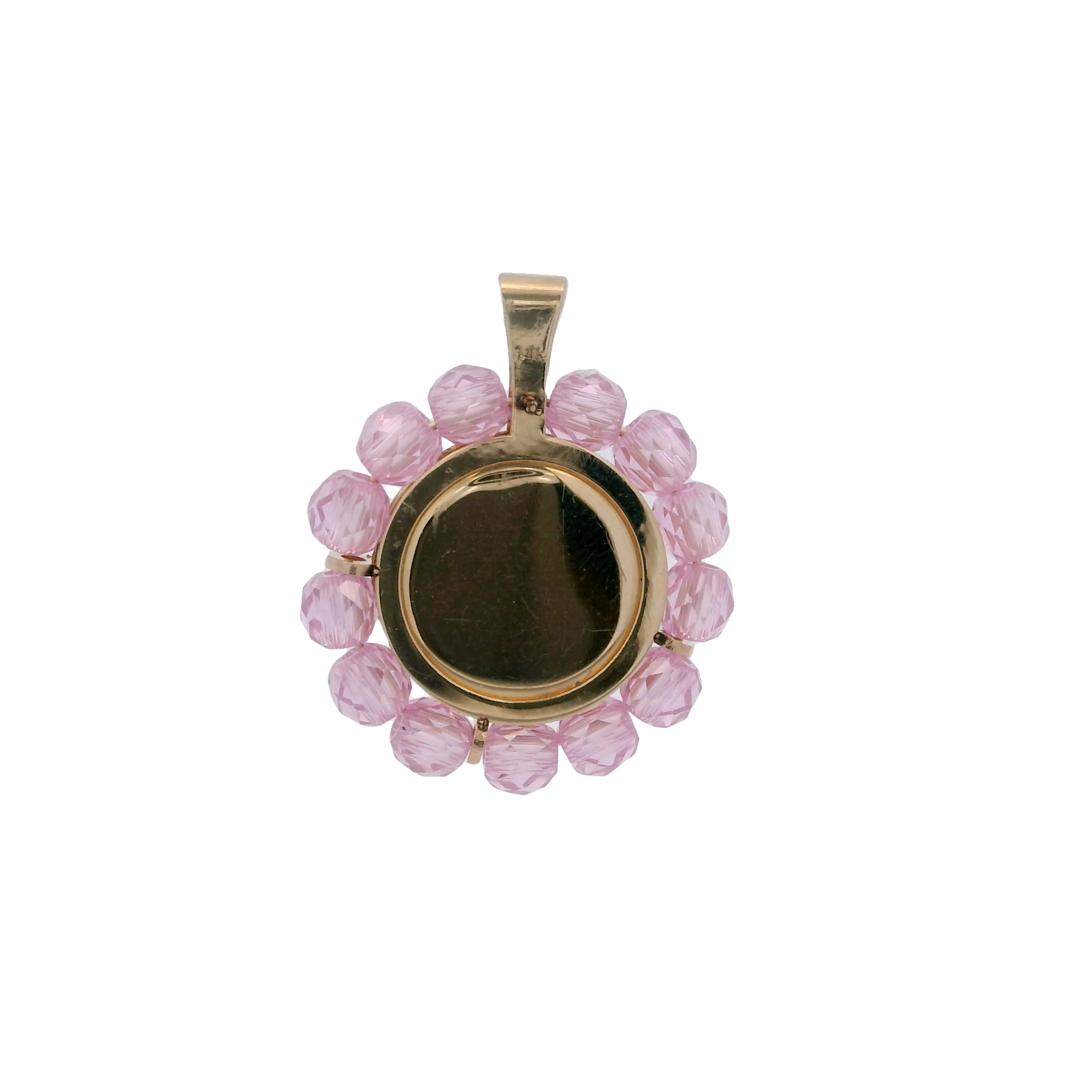 14KY SAN BENEDICT WITH BEAND PINK AROUND 17.5MM MEDAL