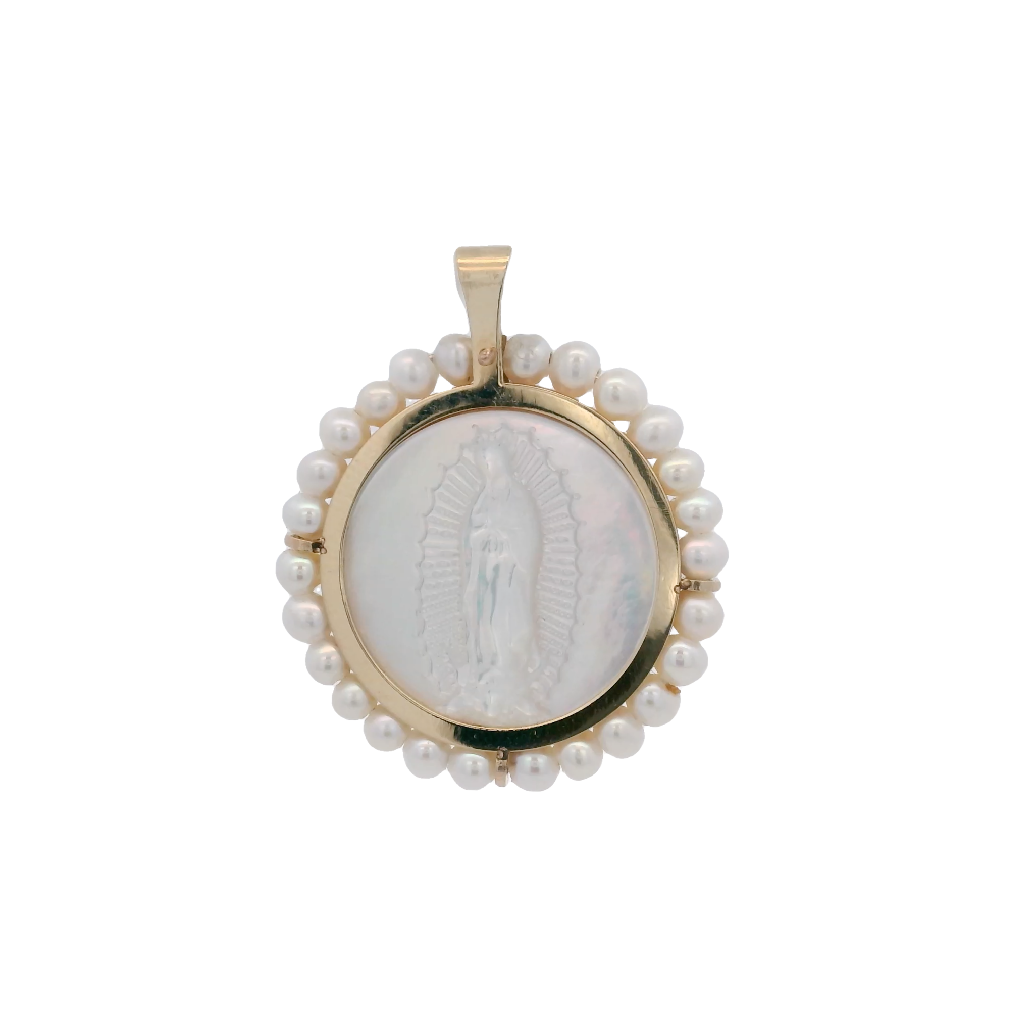 14K GUADALUPE VIRGIN WITH PEARL 21MM MEDAL