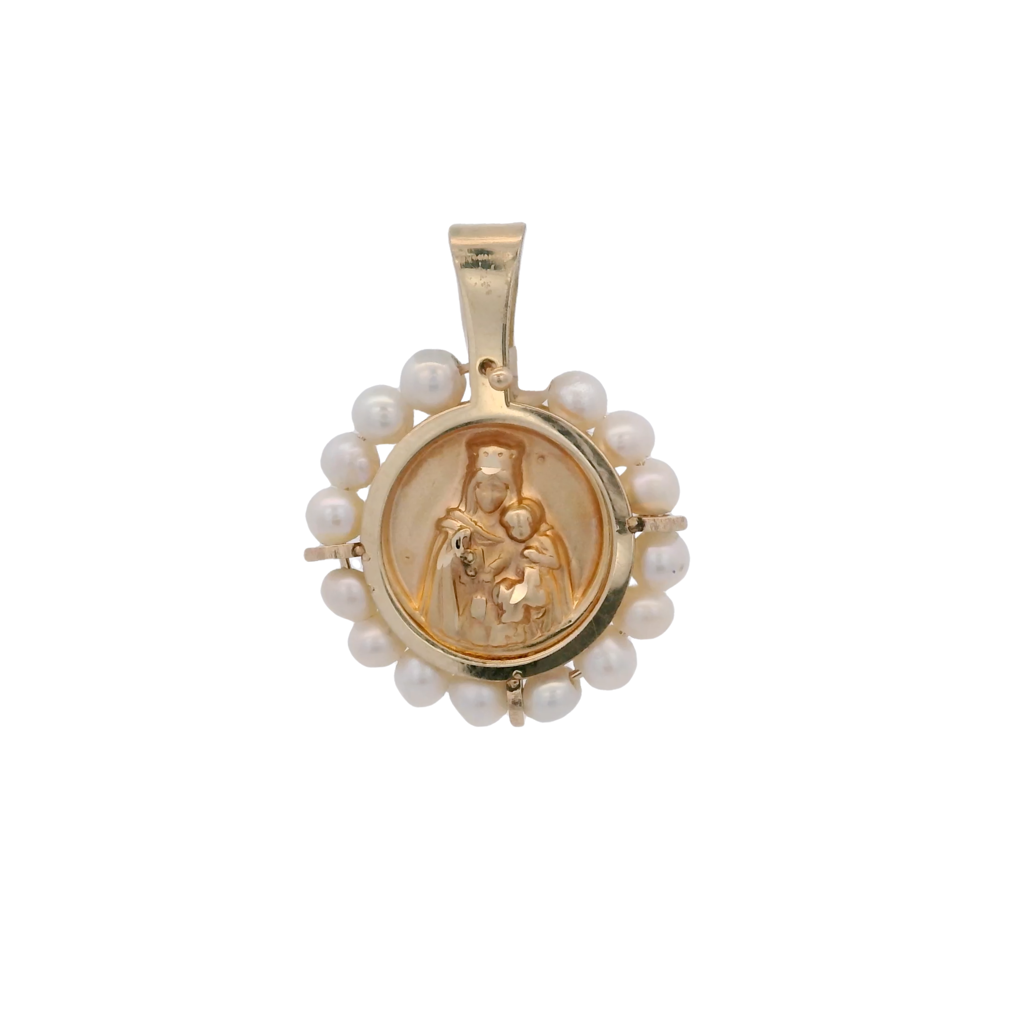 14KY VIRGIN OF CARMEN WITH PEARL 14MM MEDAL