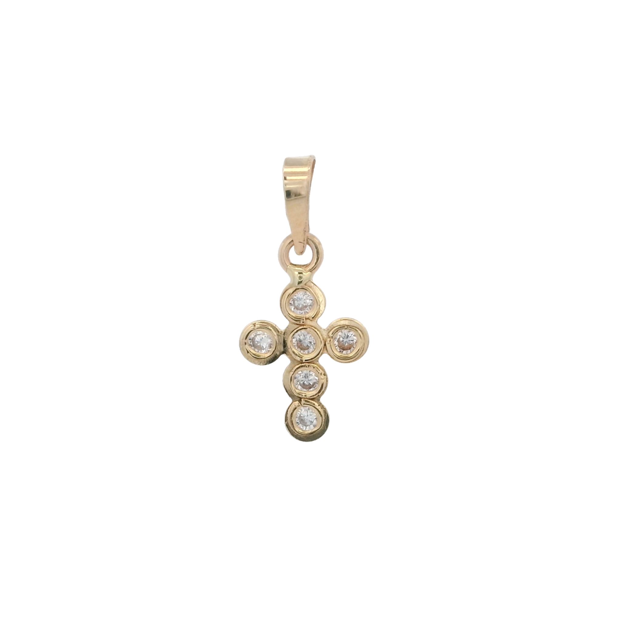 14KY MINI BEZEL CROSS 7X16MM PENDANT