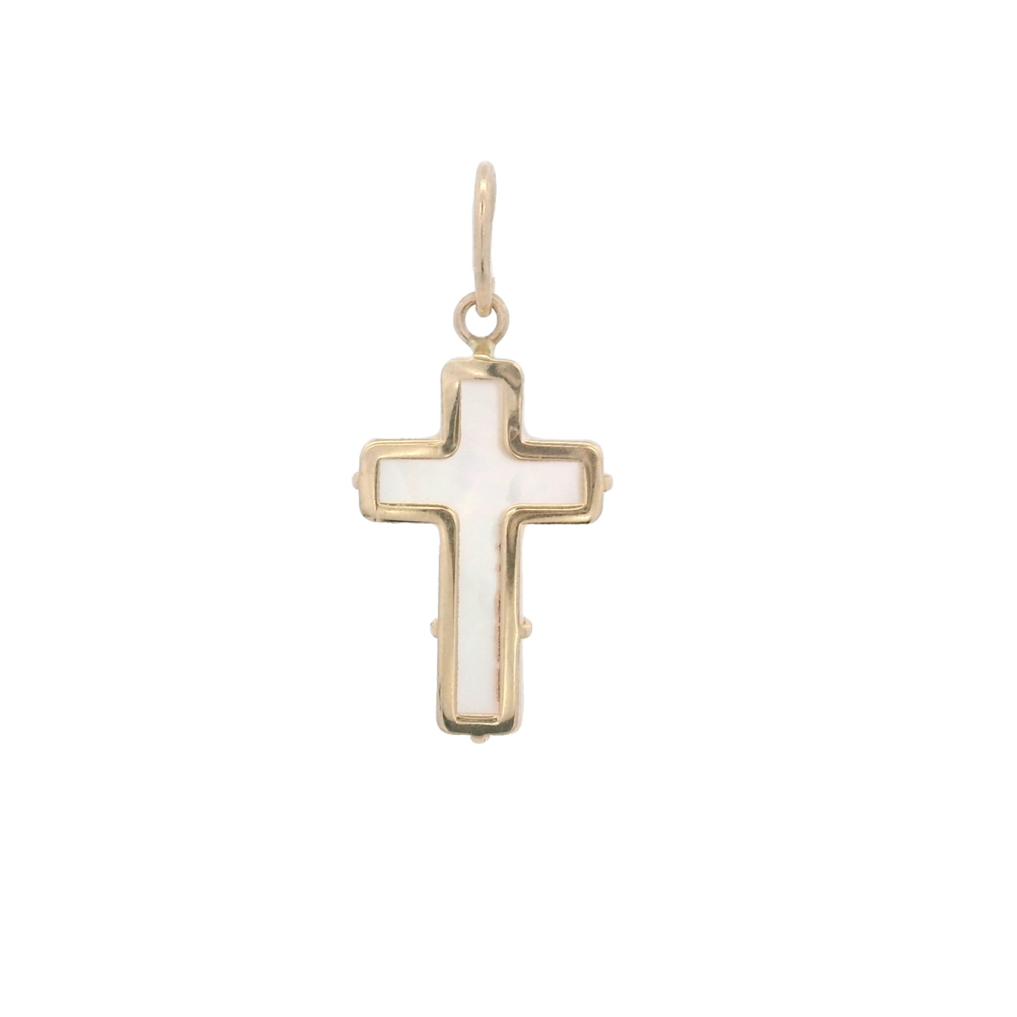 14KY MINI CROSS SHELL NACAR 8X12MM PENDANT