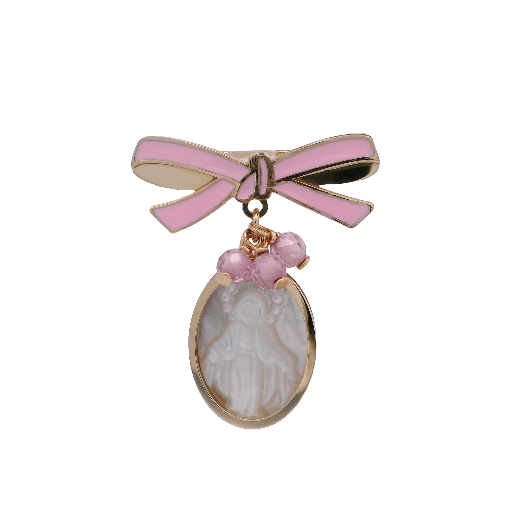 14KY HOOK MIRACULOS VIRGIN WITH RIBBON ENAMEL PINK PIN