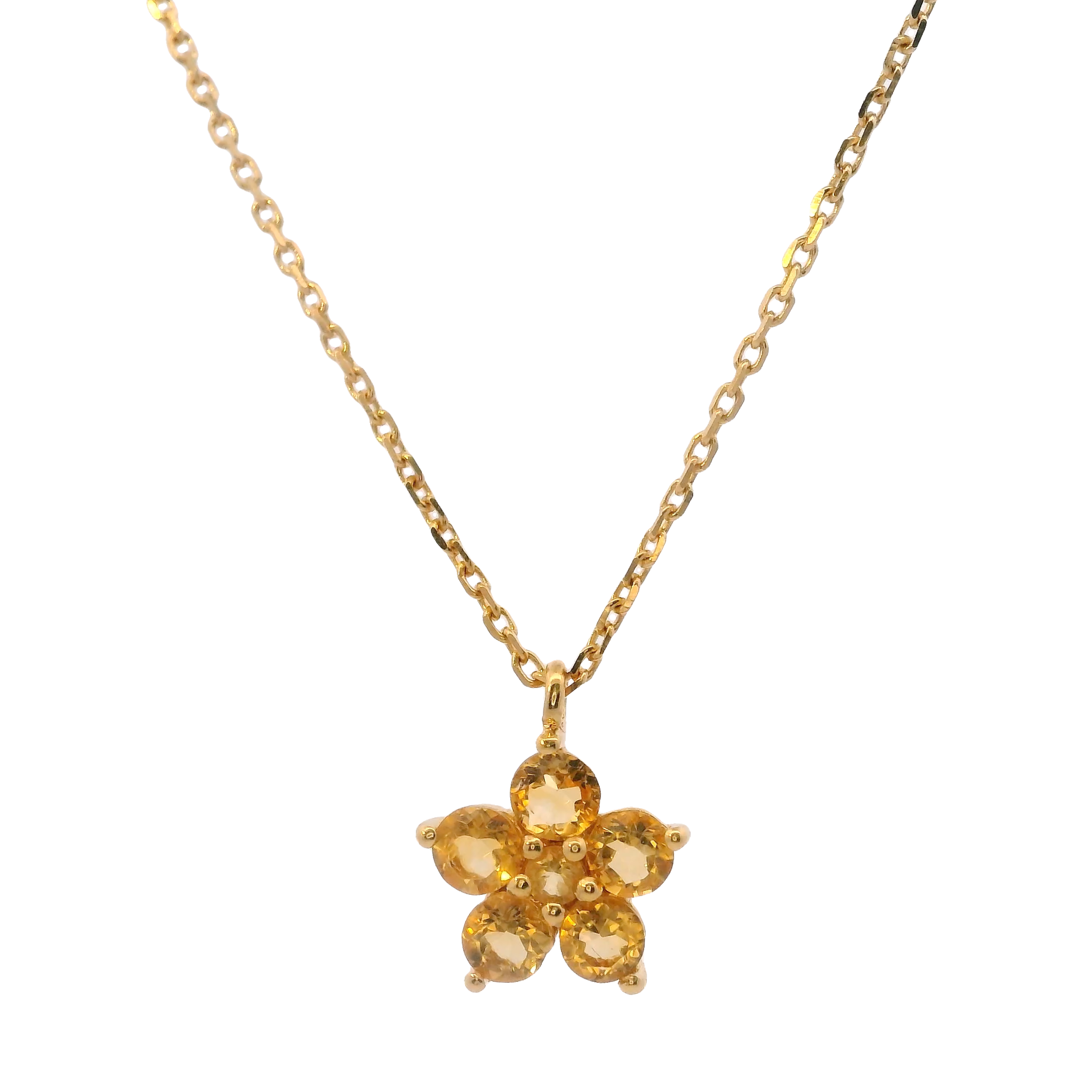 925YG FLOWER 9MM CITRINE DARK CENTER CITRINE NECKLACE