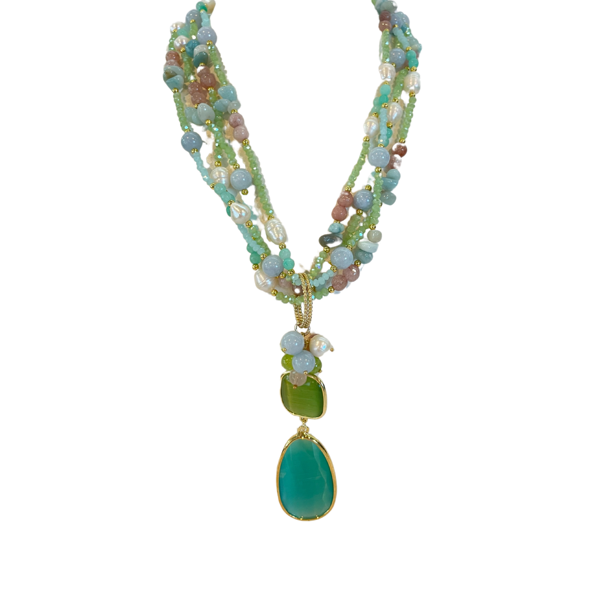 925GG AMAZZONITE GIADA AGATA PERL NECKLACE