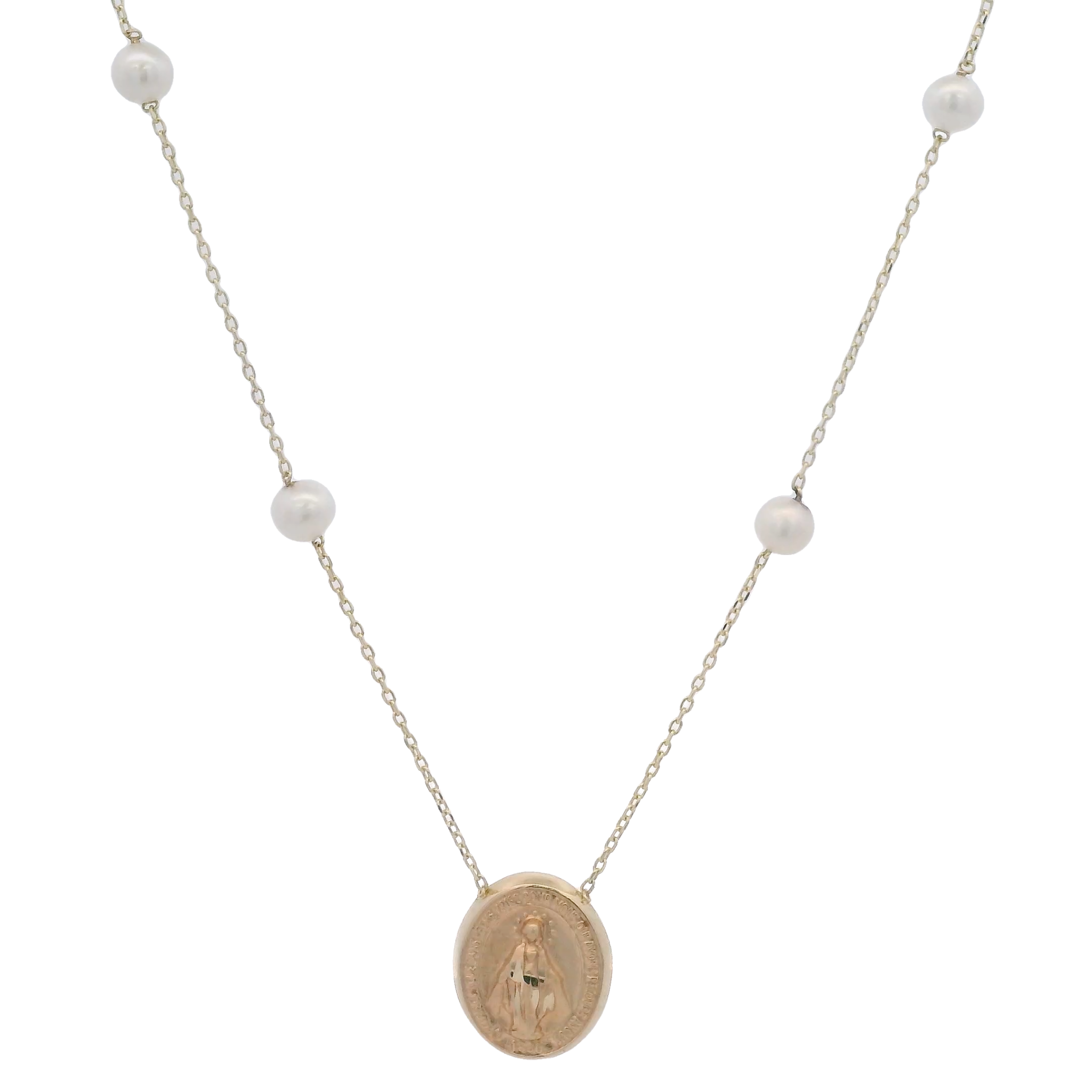 14KY MIRACULOUS VIRGIN WITH PERL NECKLACE