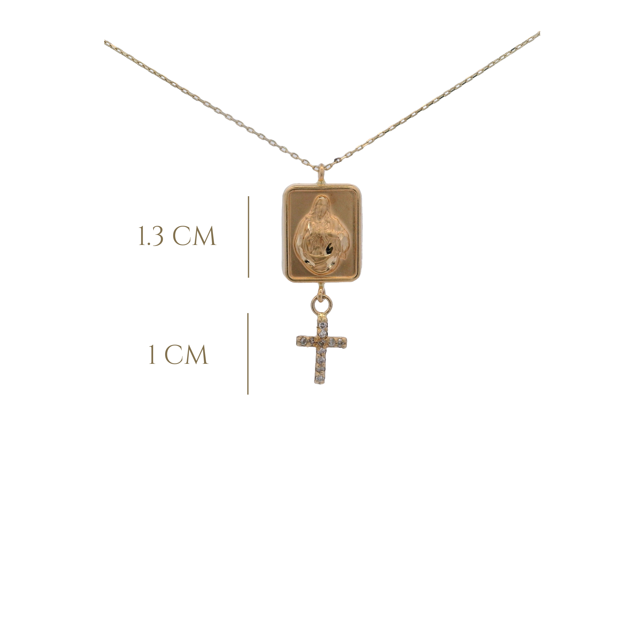 14KY HEART OF JESUS Y CROSS NECKLACE