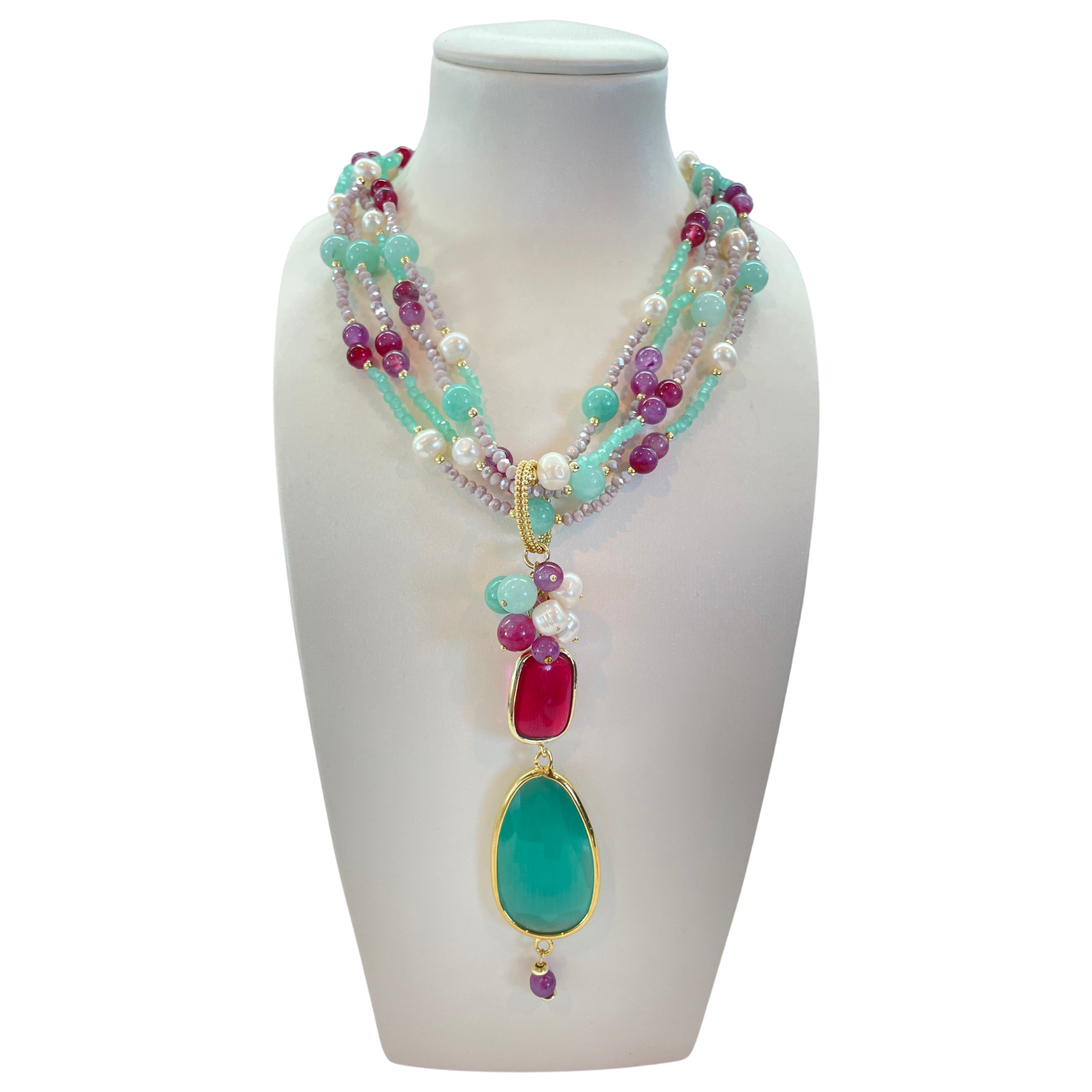925GG CRISTALLI GIADA PERLE NECKLACE