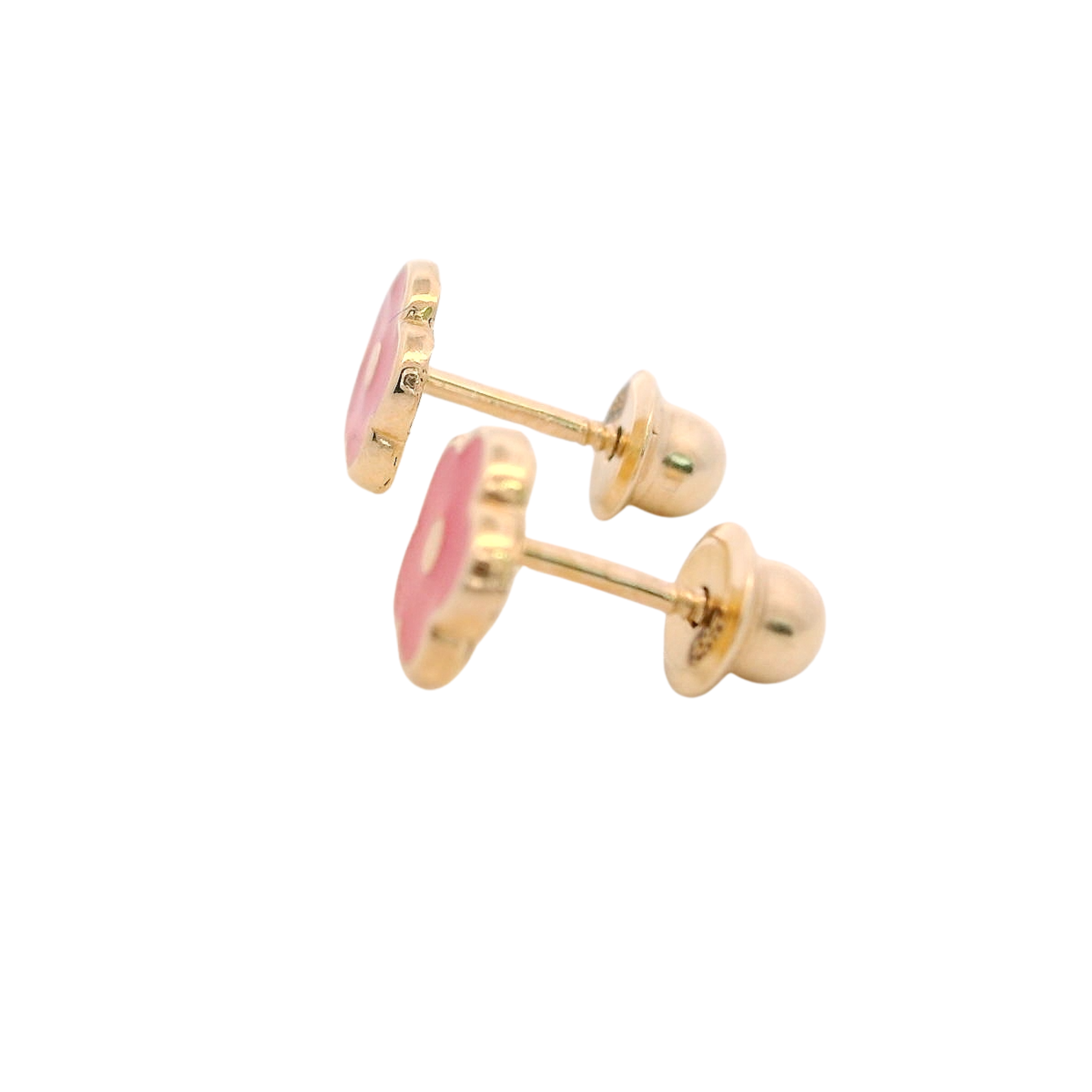 14KY MINI FLOWER ENAMEL PINK EARRINGS