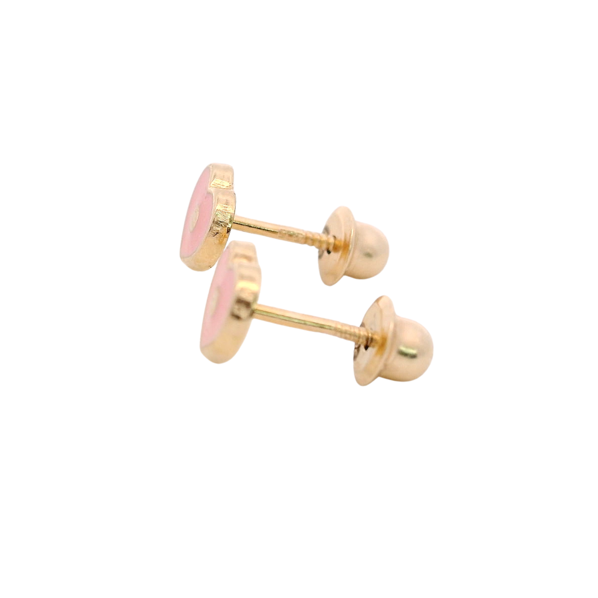 14KY MINI HEART ENAMEL PINK EARRINGS