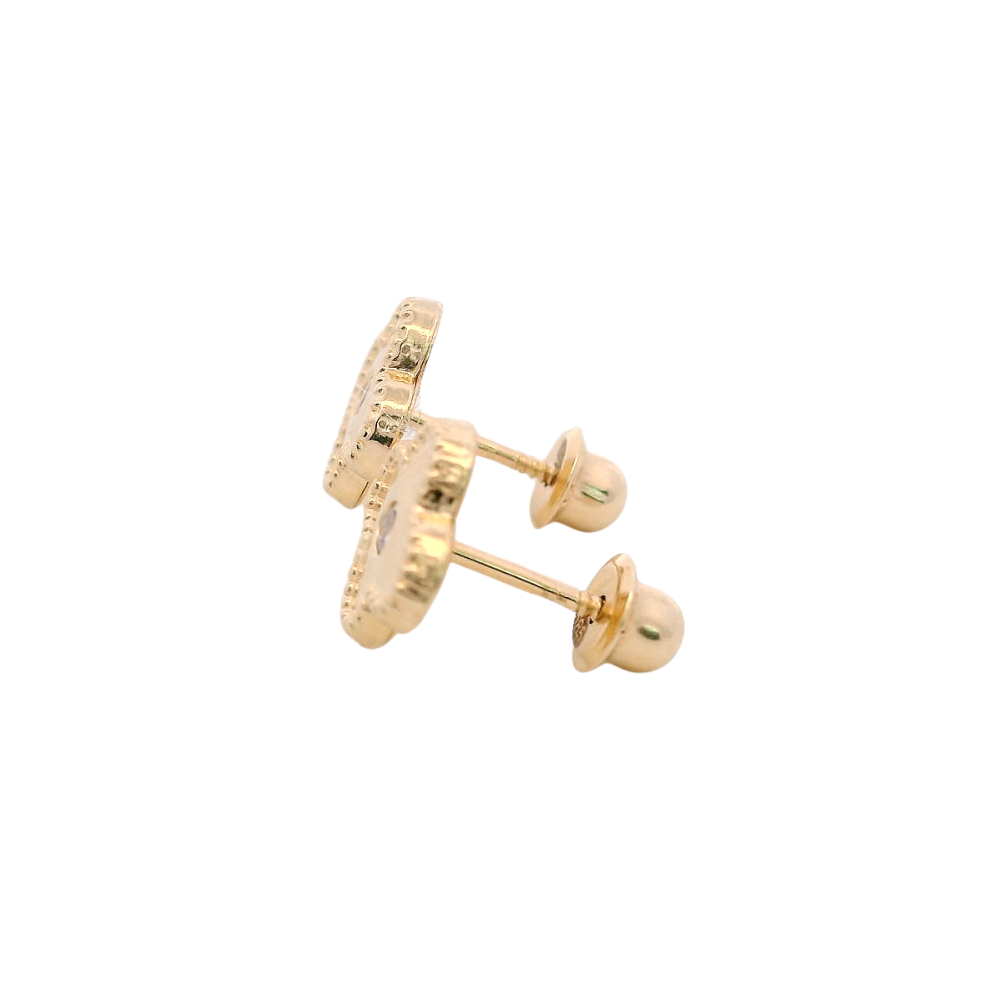 14KY CLOVER CENTER CZ 7MM EARRINGS