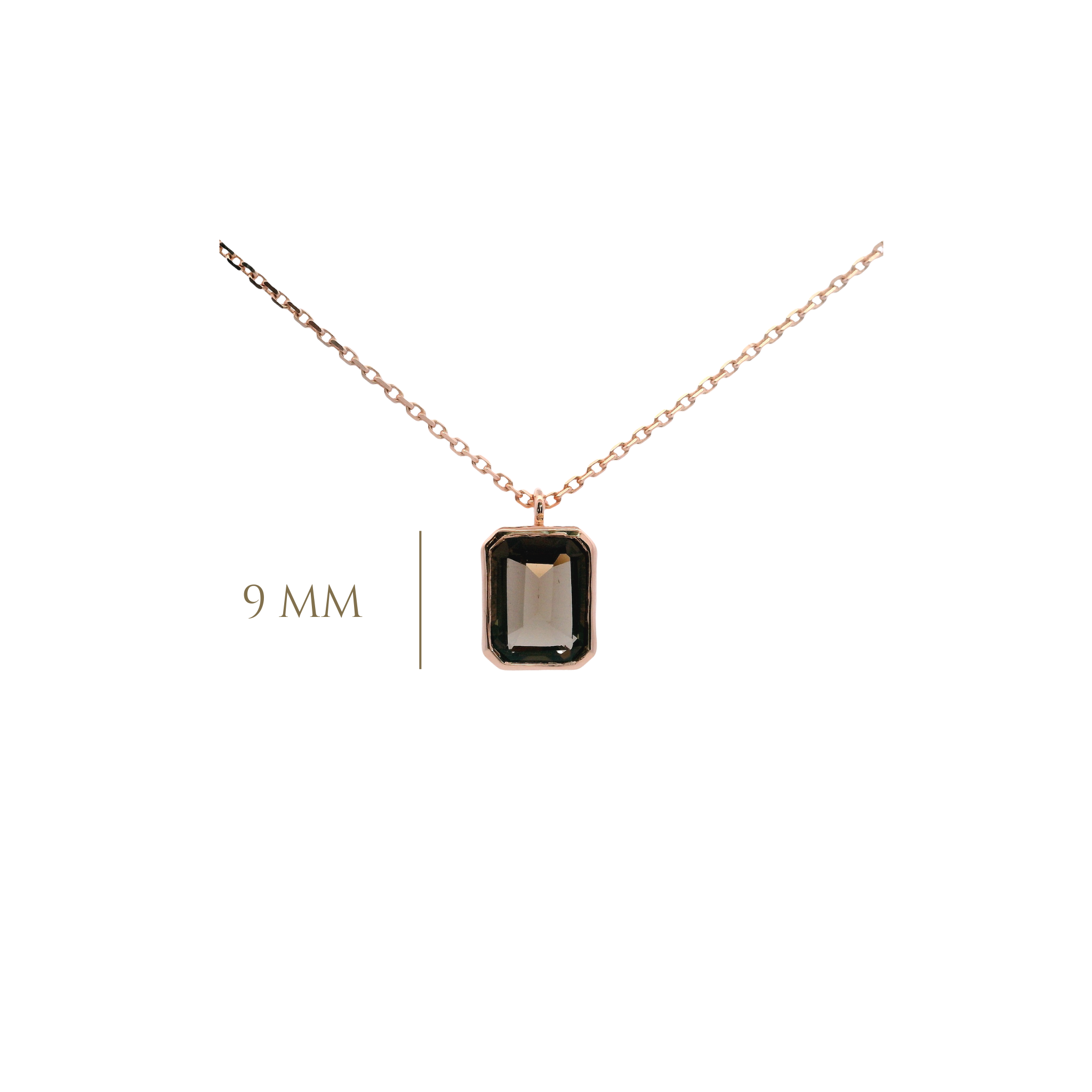 925RG SOLITARY BAGUETTE SMOKY QUARTZ BEZEL 9MM NECKLACE