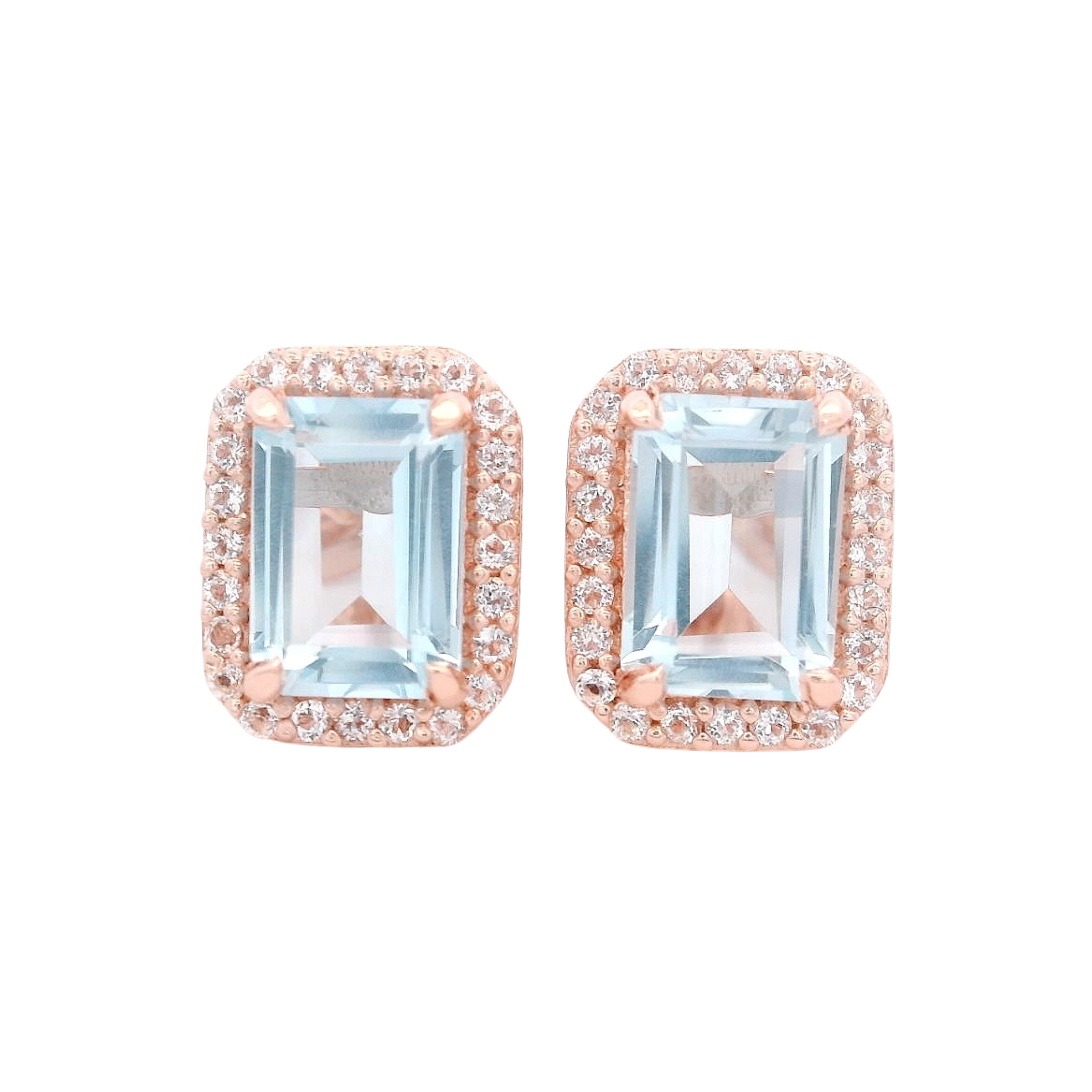 925RG BAQUETTE TOPAZ BLUE SKY AROUND TOPAZ WHITE EARRINGS