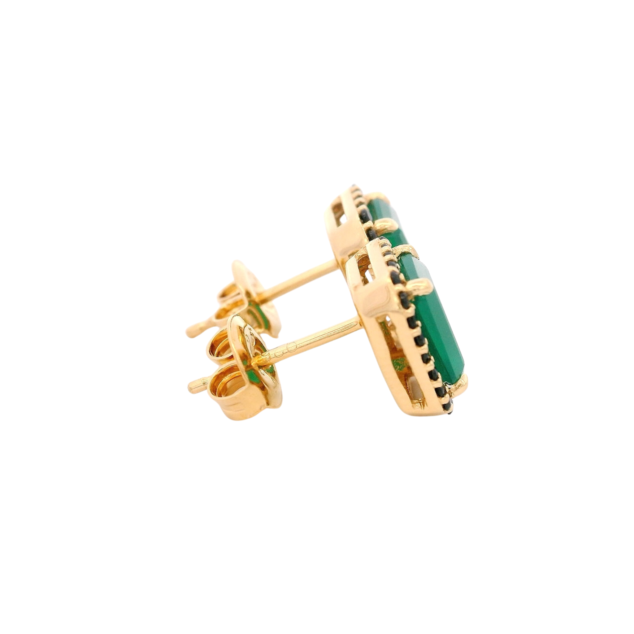 925YG BAQUETTE ONYX GREEN AROUND SPINEL BLACK EARRINGS