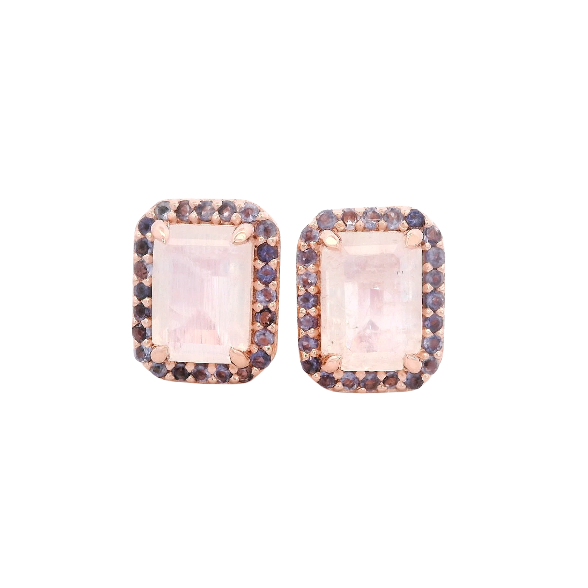 925RG BAQUETTE MOONSTONE AROUND IOLITE EARRINGS
