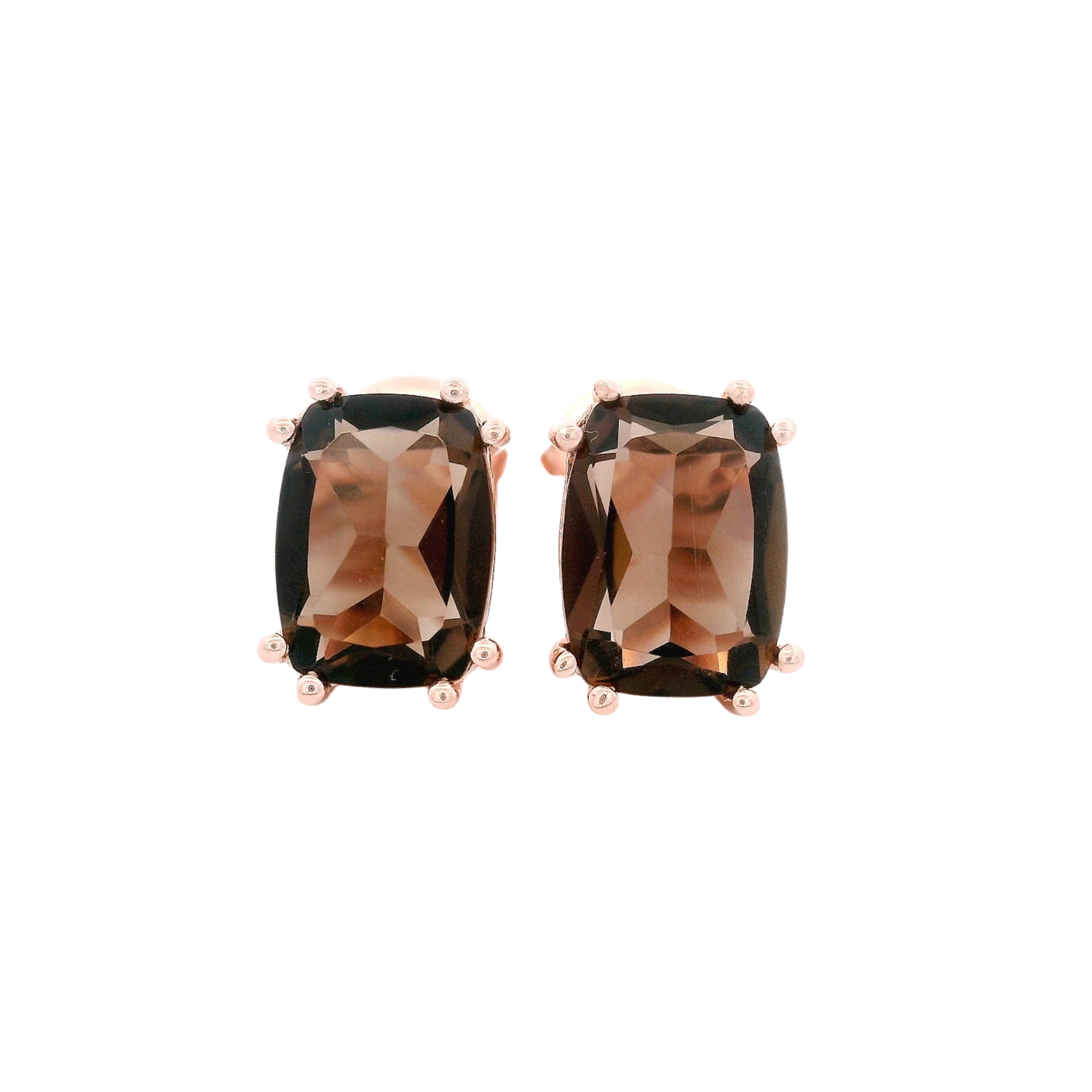 925RG SOLITARY BAGUETTE SMOKY QUARTZ 9MM EARRINGS