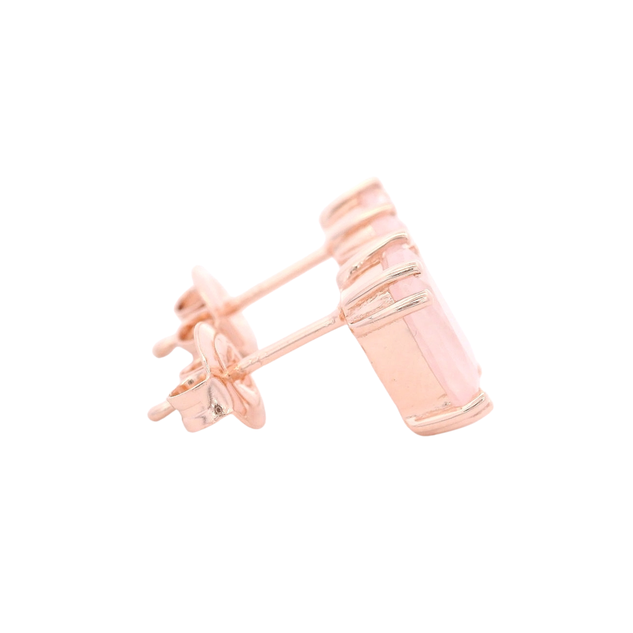 925RG SOLITARY BAGUETTE ROSE QUARTZ OPAQUE 9MM EARRINGS