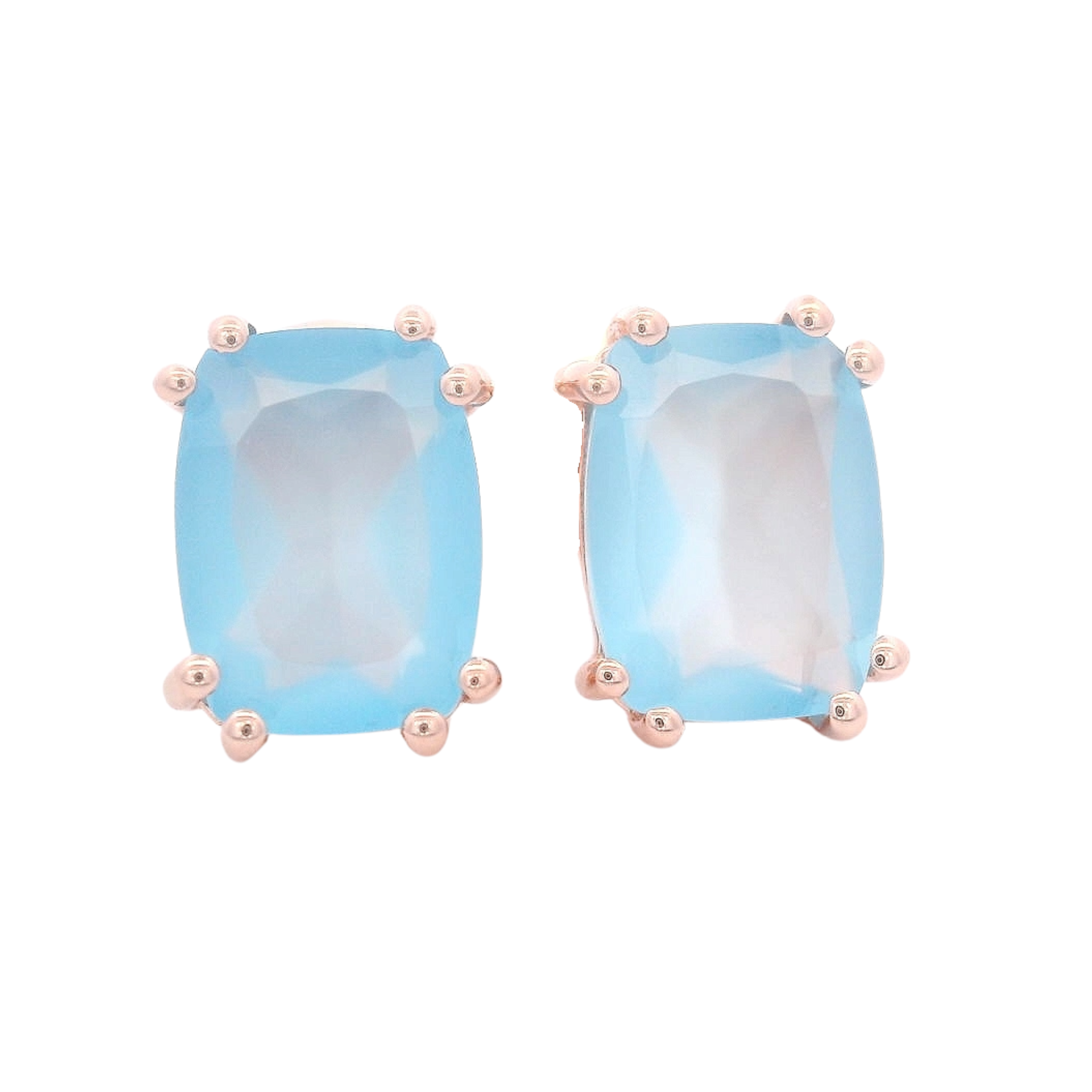 925RG SOLITARY BAGUETTE CHALCEDONY BLUE 9MM EARRINGS