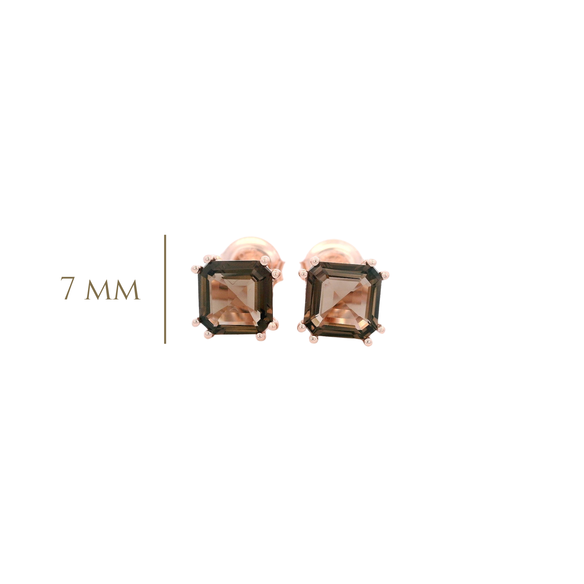 925RG SOLITARY CUSHION SMOKY QUARTZ 7MM EARRINGS
