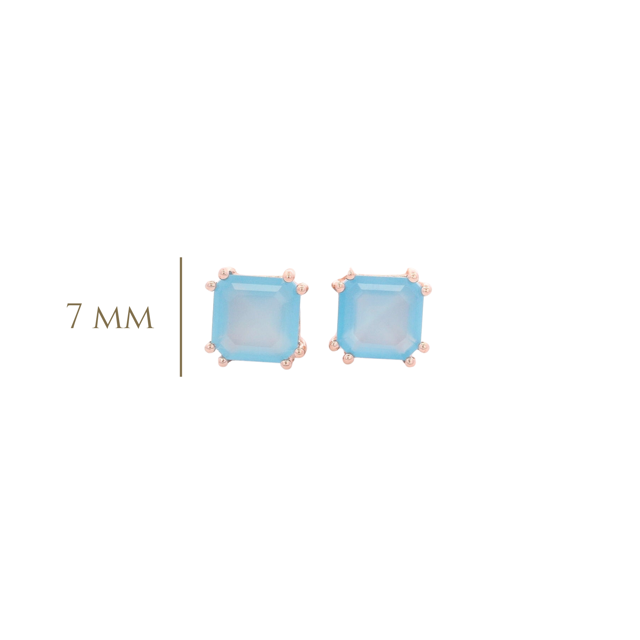 925RG SOLITARY CUSHION CHALCEDONY BLUE 7MM EARRINGS