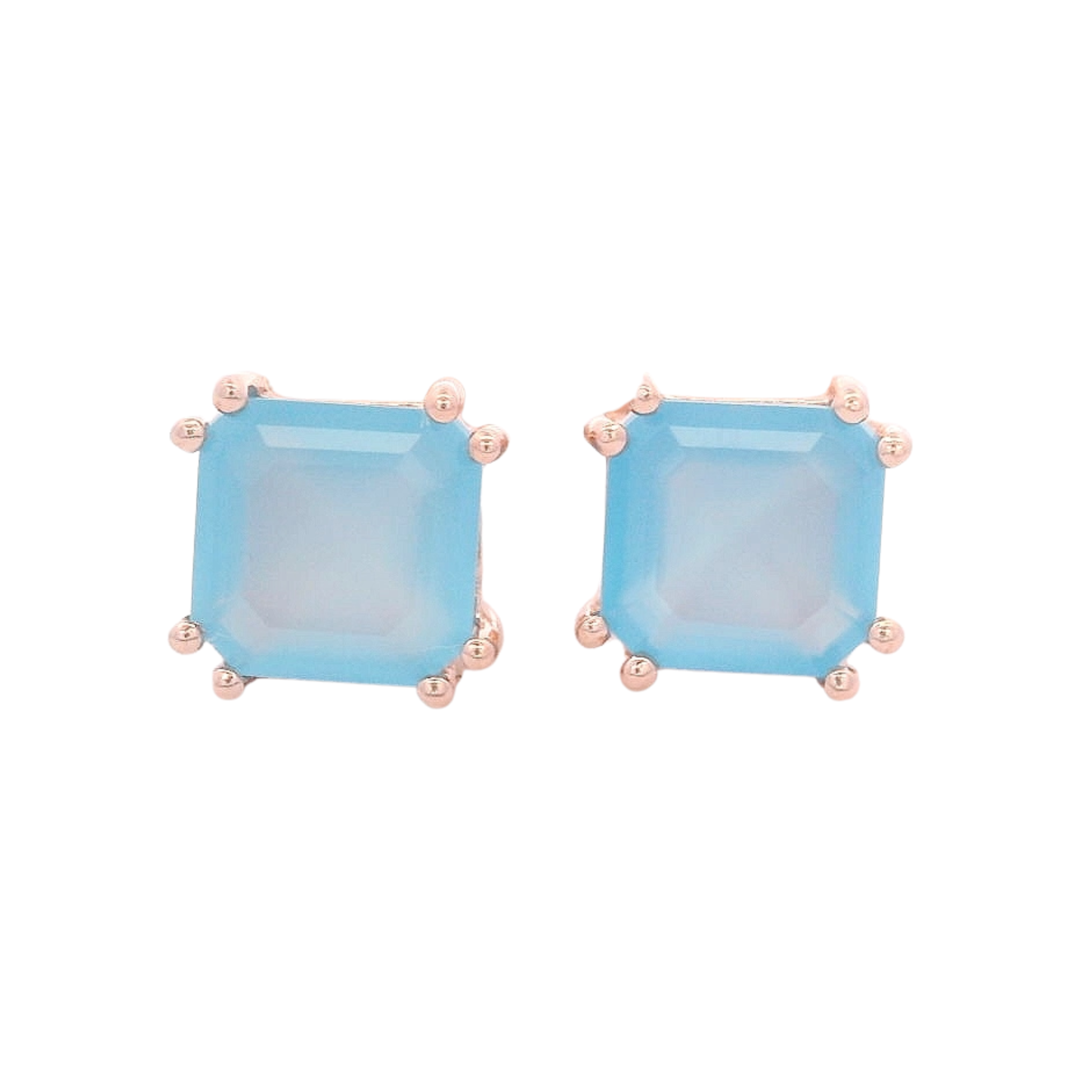 925RG SOLITARY CUSHION CHALCEDONY BLUE 7MM EARRINGS