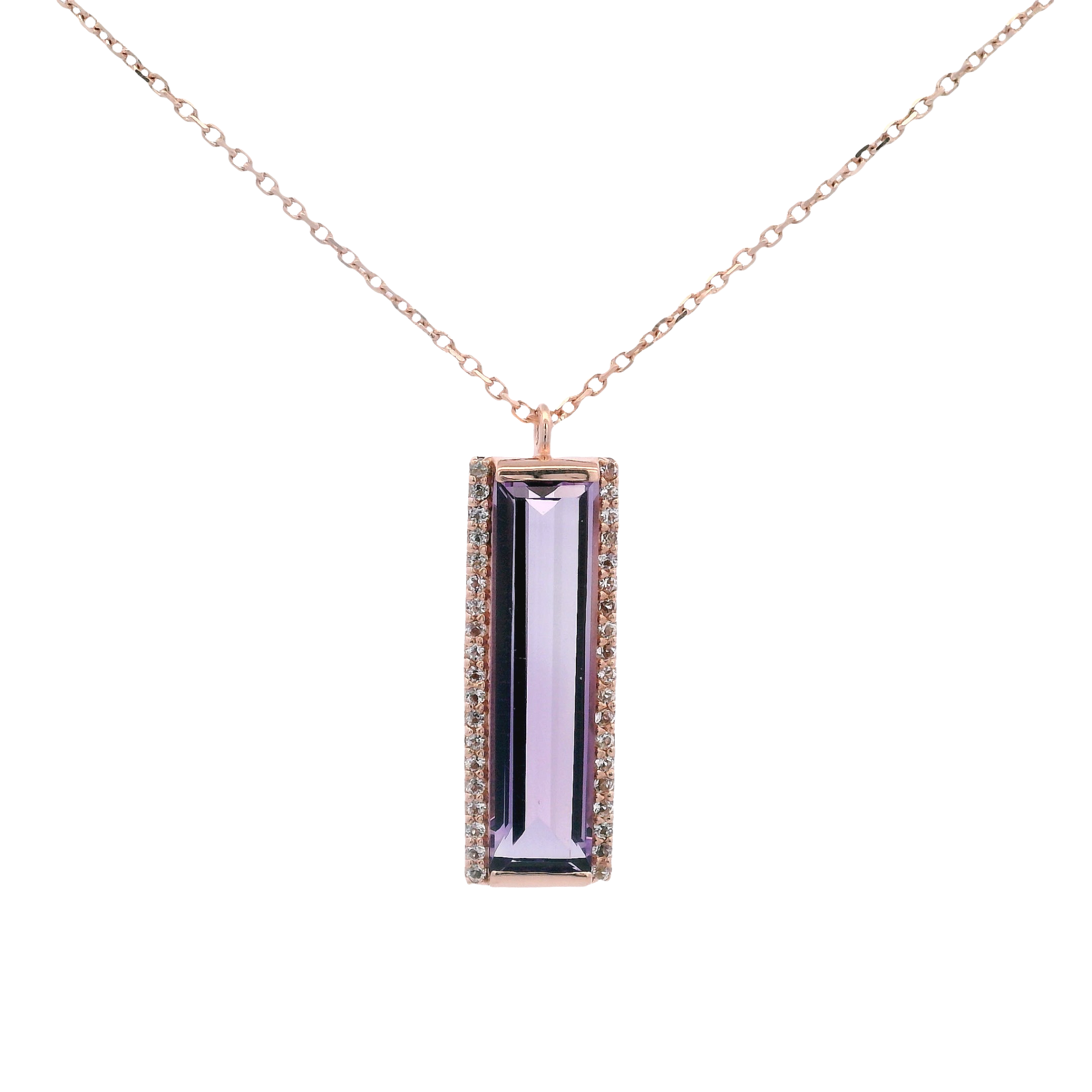 925RG SOLITARY BAGUETTE AMETHYST WITH TOPAZ WHITE NECKLACE