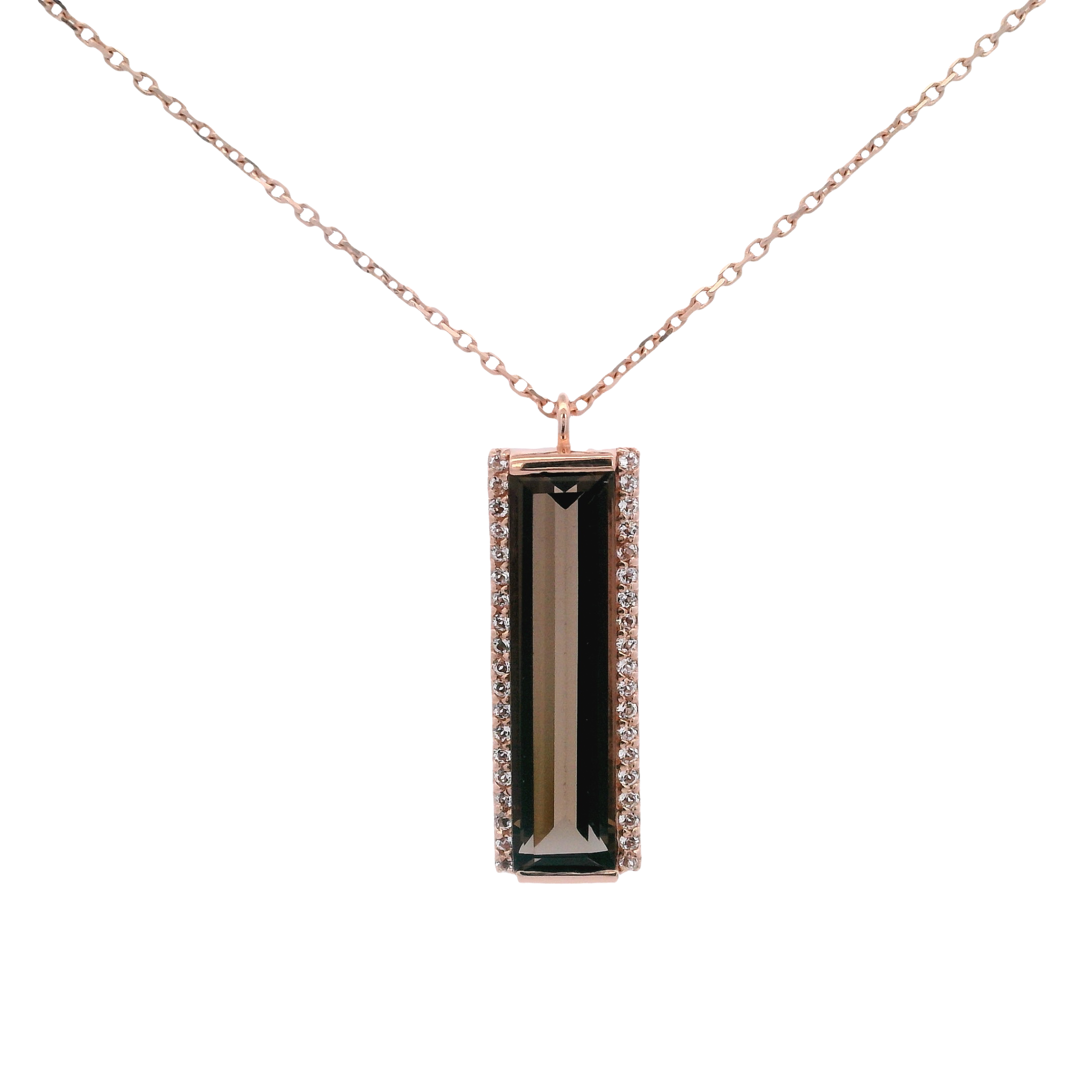 925RG SOLITARY BAGUETTE SMOKY QUARTZ WITH TOPAZ WHITE NECKLACE