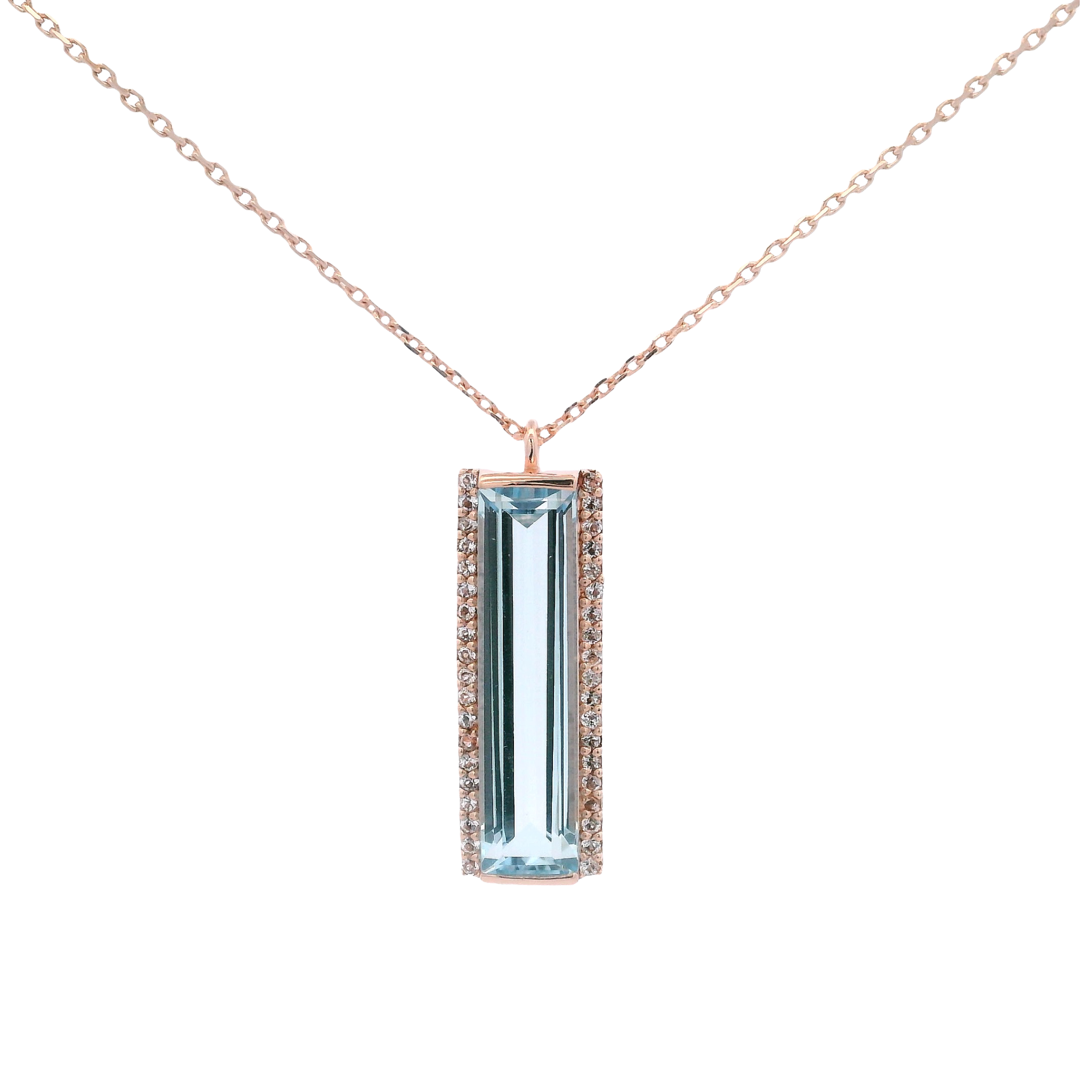 925RG SOLITARY BAGUETTE TOPAZ BLUE SKY WITH TOPAZ WHITE NECKLACE