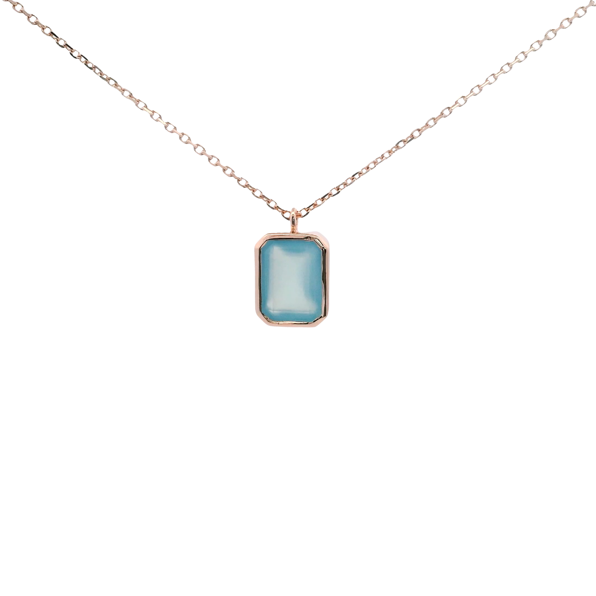 925RG SOLITARY BAGUETTE CHALCEDONY BLUE BEZEL 9MM NECKLACE