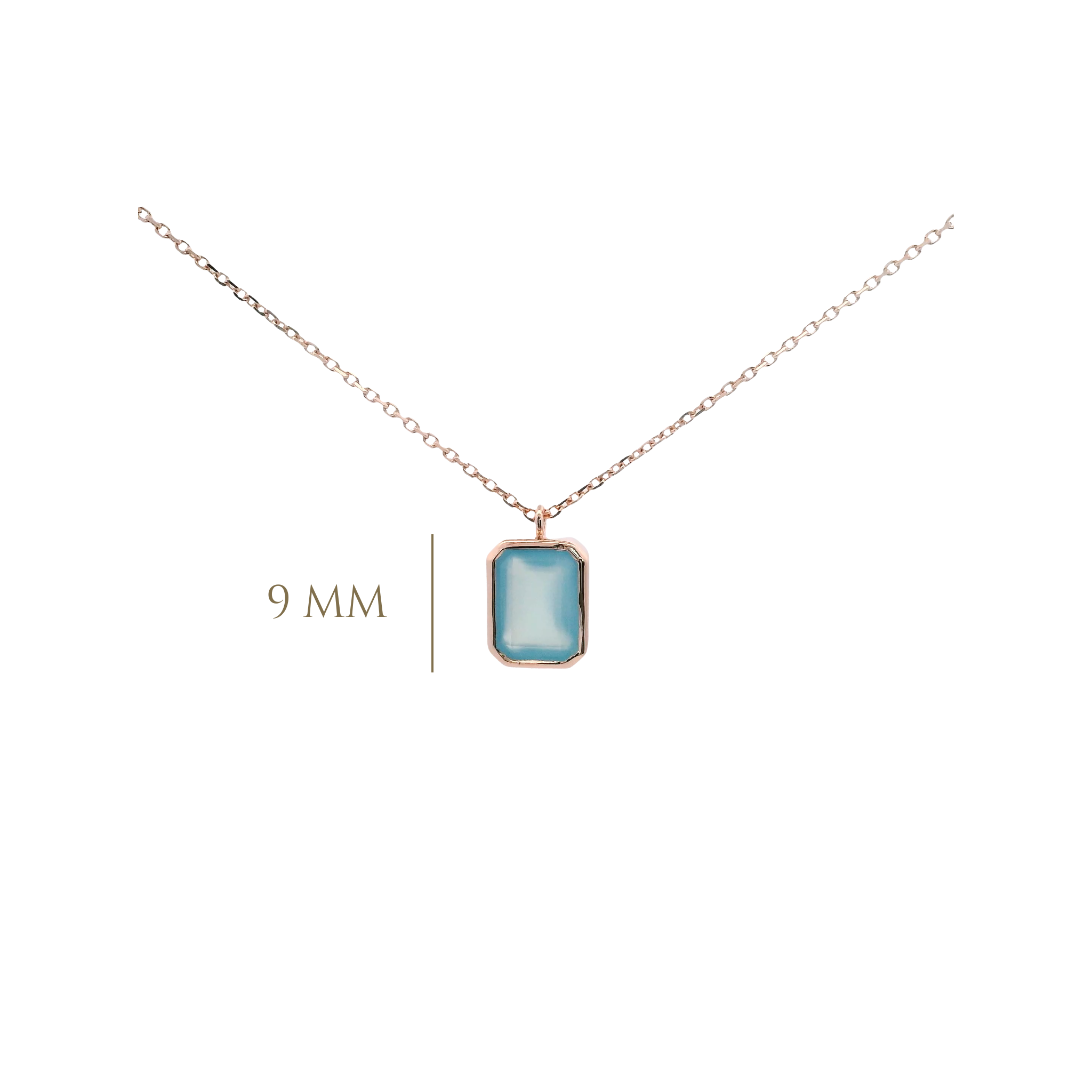 925RG SOLITARY BAGUETTE CHALCEDONY BLUE BEZEL 9MM NECKLACE