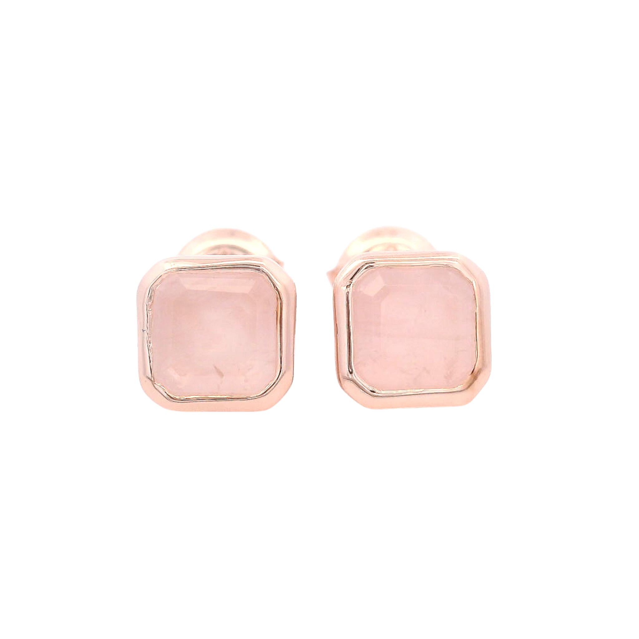 925RG CUSHION BEZEL ROSE QUARTZ OPAQUE EARRINGS