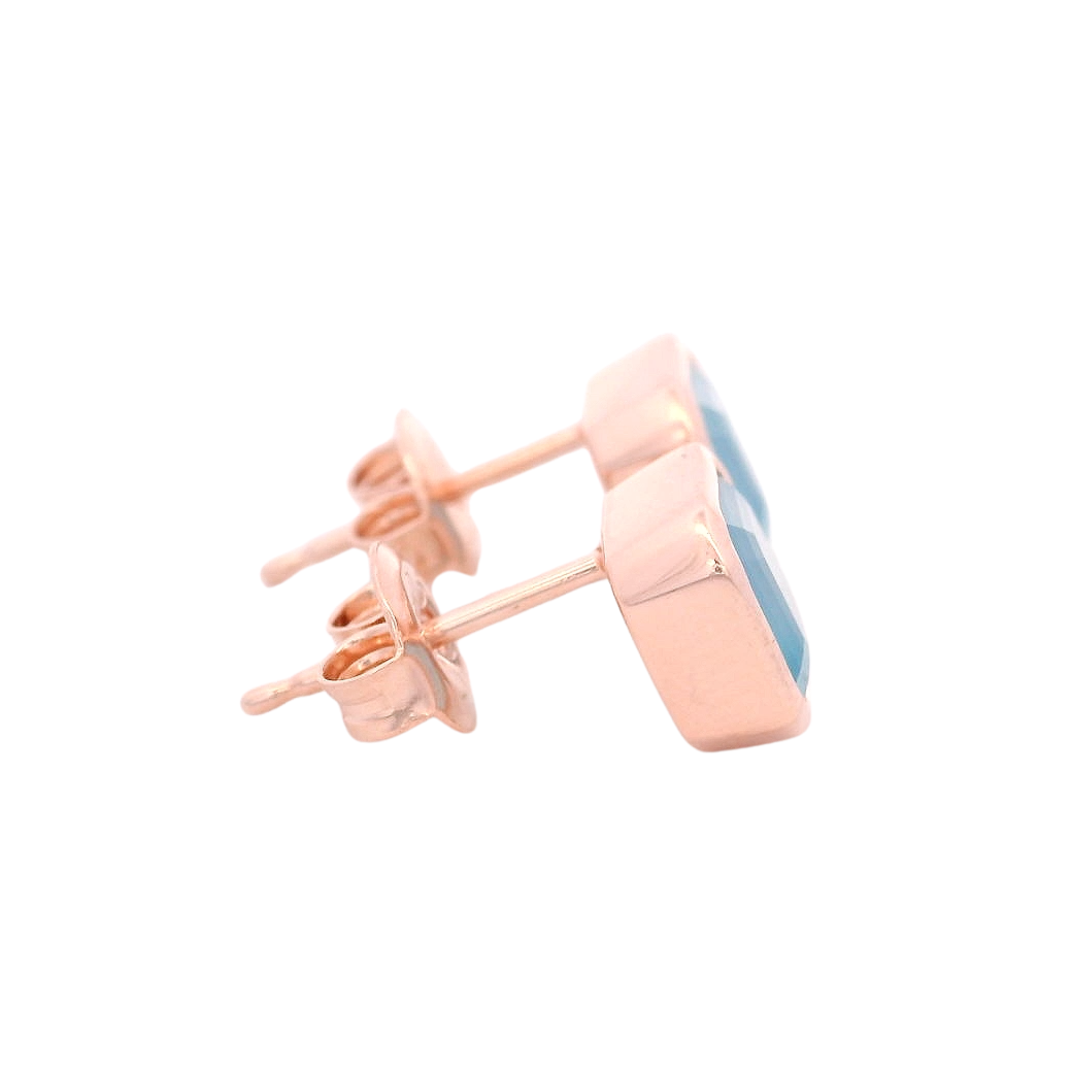 925RG CUSHION BEZEL CHALCEDONY BLUE EARRINGS