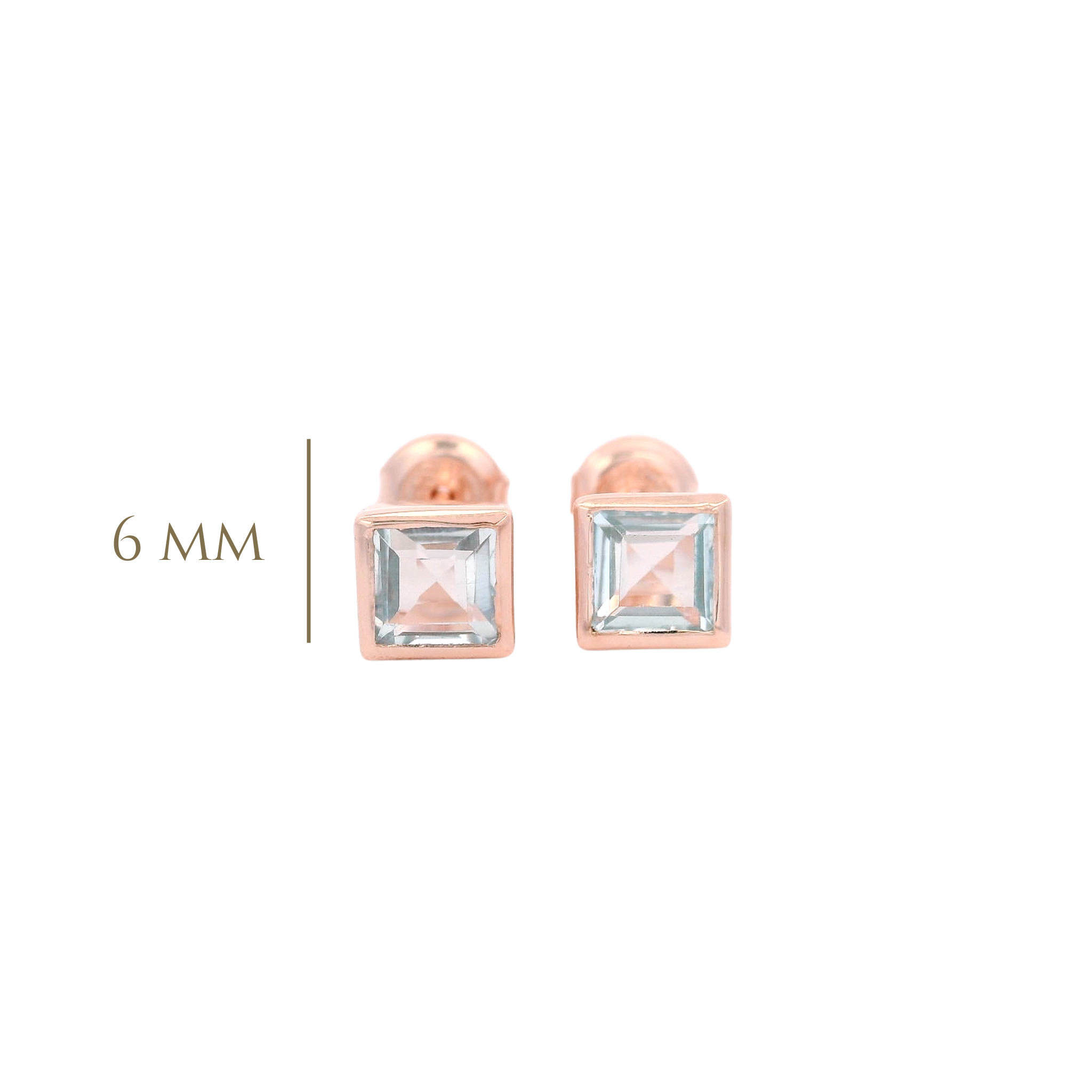 925RG SQUARE BEZEL WITH TOPAZ BLUE SKY STUD EARRINGS