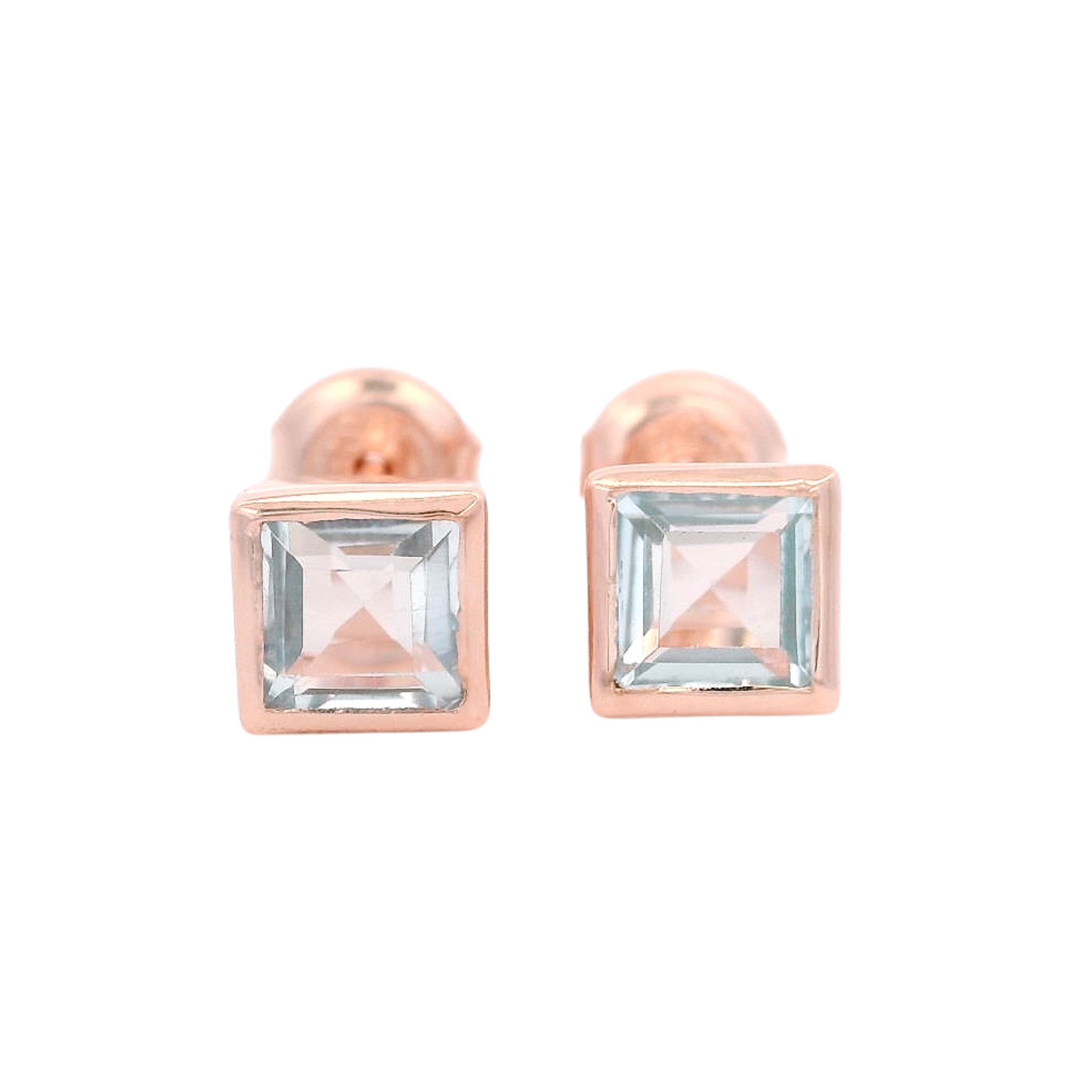 925RG SQUARE BEZEL WITH TOPAZ BLUE SKY STUD EARRINGS