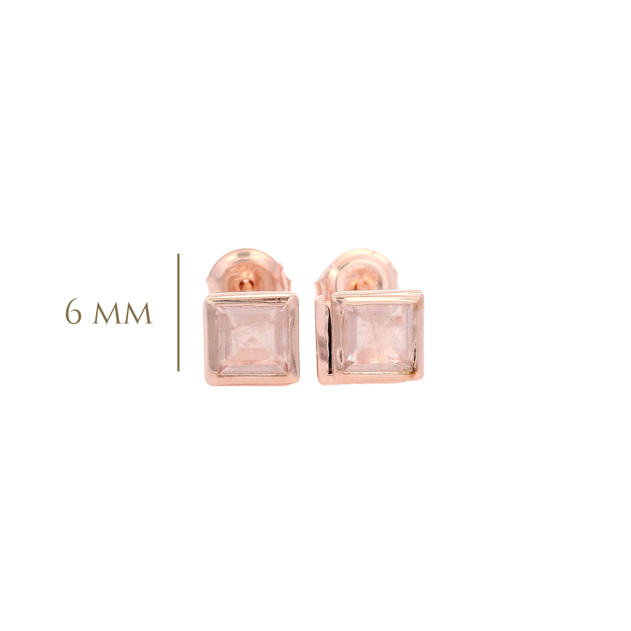 925RG SQUARE BEZEL ROSE QUARTZ STUD EARRINGS