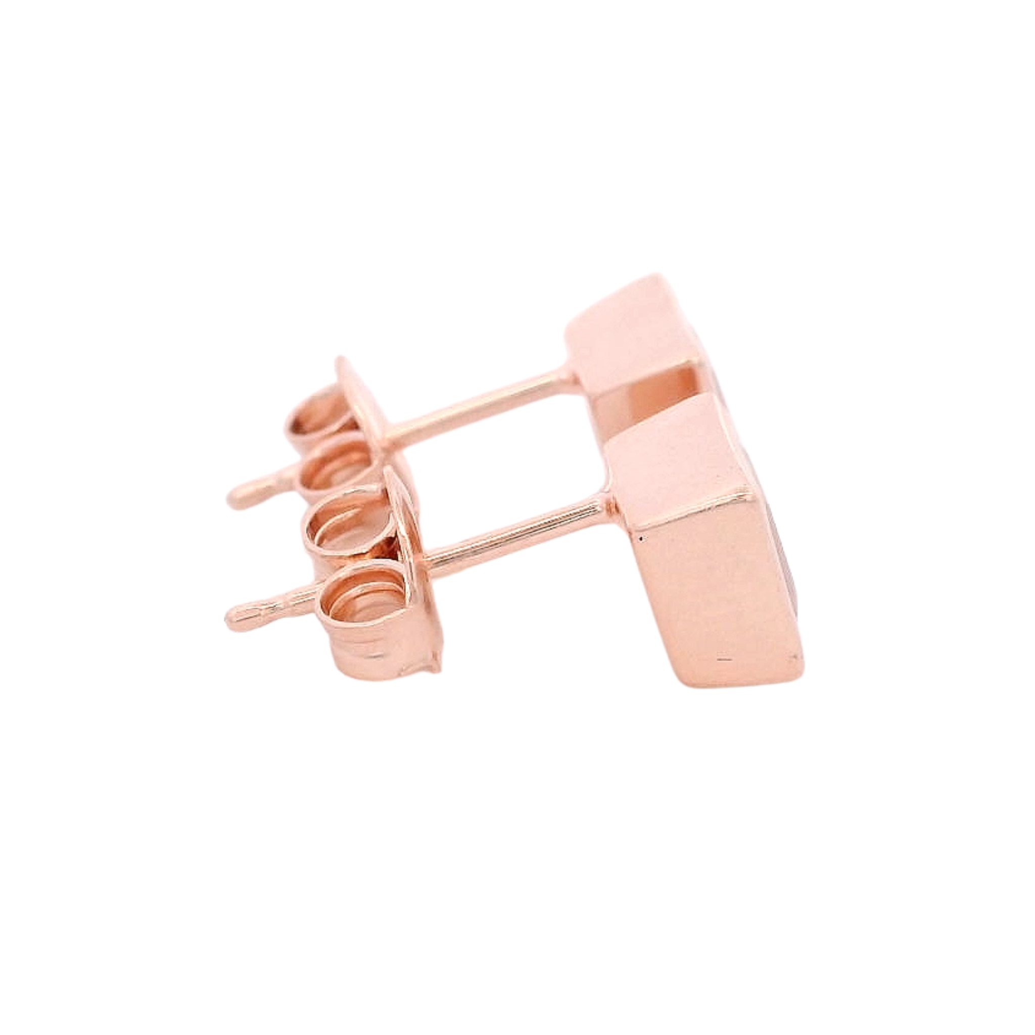 925RG SQUARE BEZEL ROSE QUARTZ STUD EARRINGS