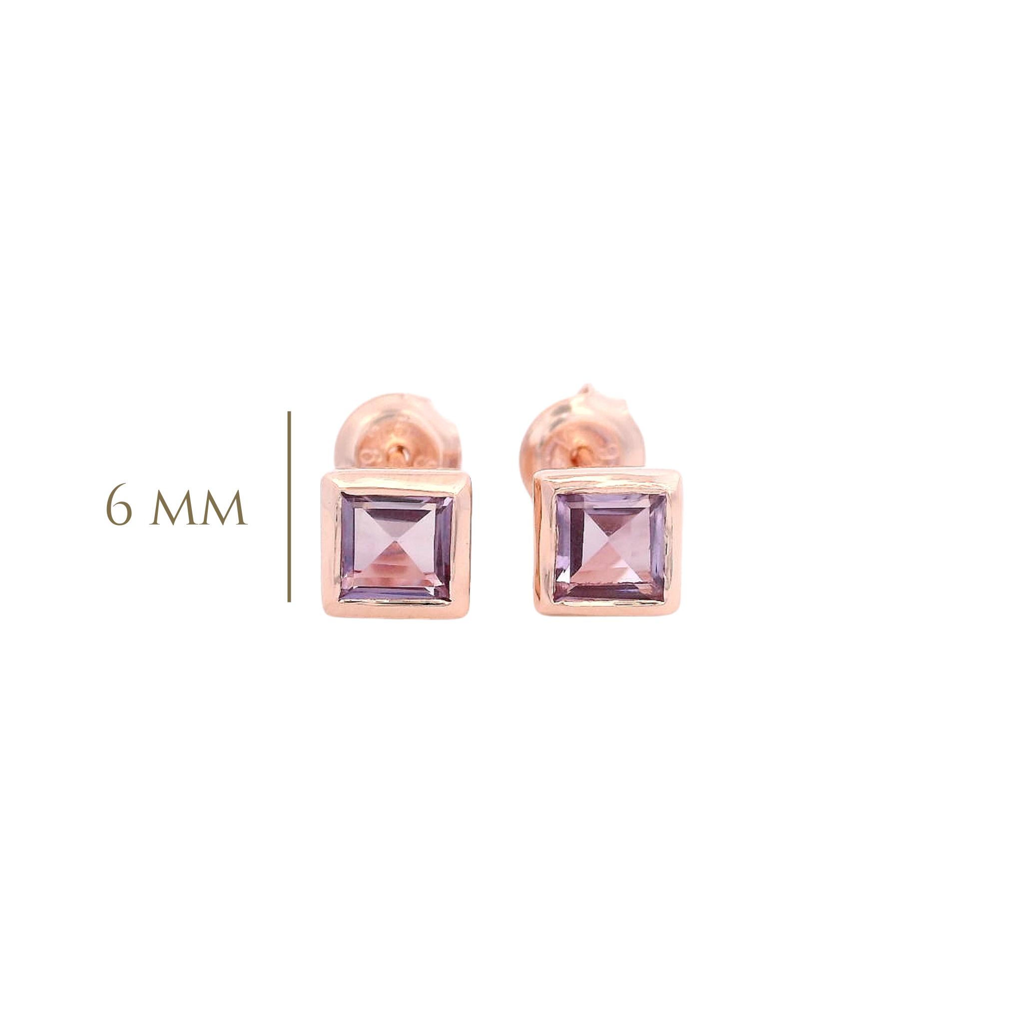 925RG SQUARE BEZEL AMETHYST STUD EARRINGS