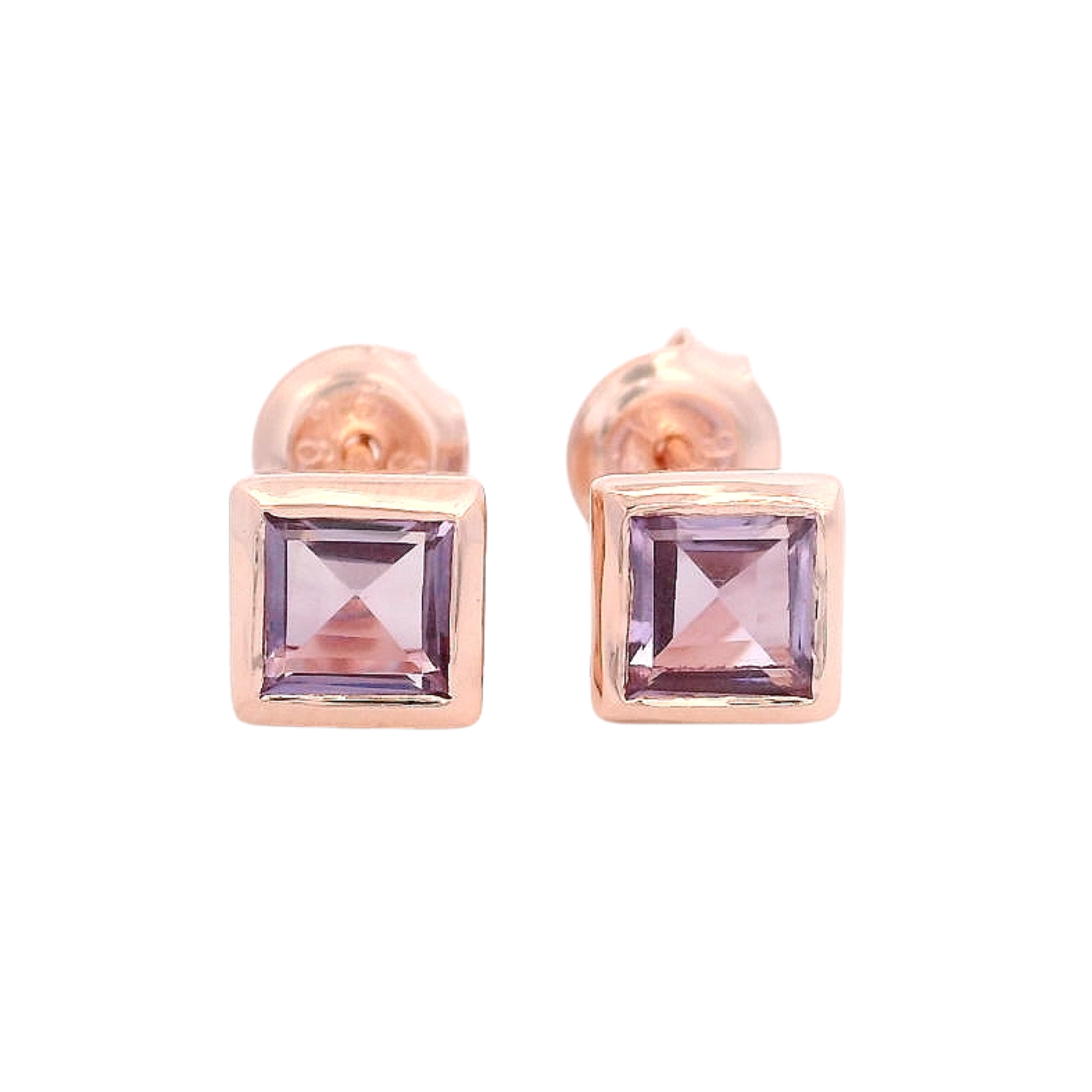 925RG SQUARE BEZEL AMETHYST STUD EARRINGS