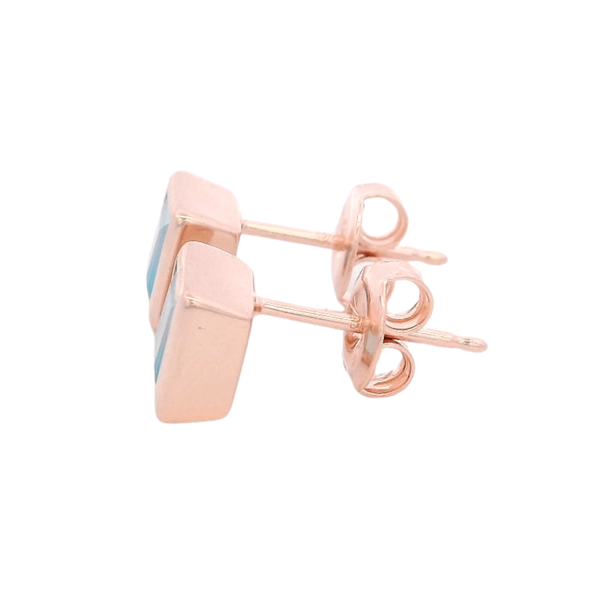 925RG SQUARE BEZEL CHALCEDONY BLUE STUD EARRINGS