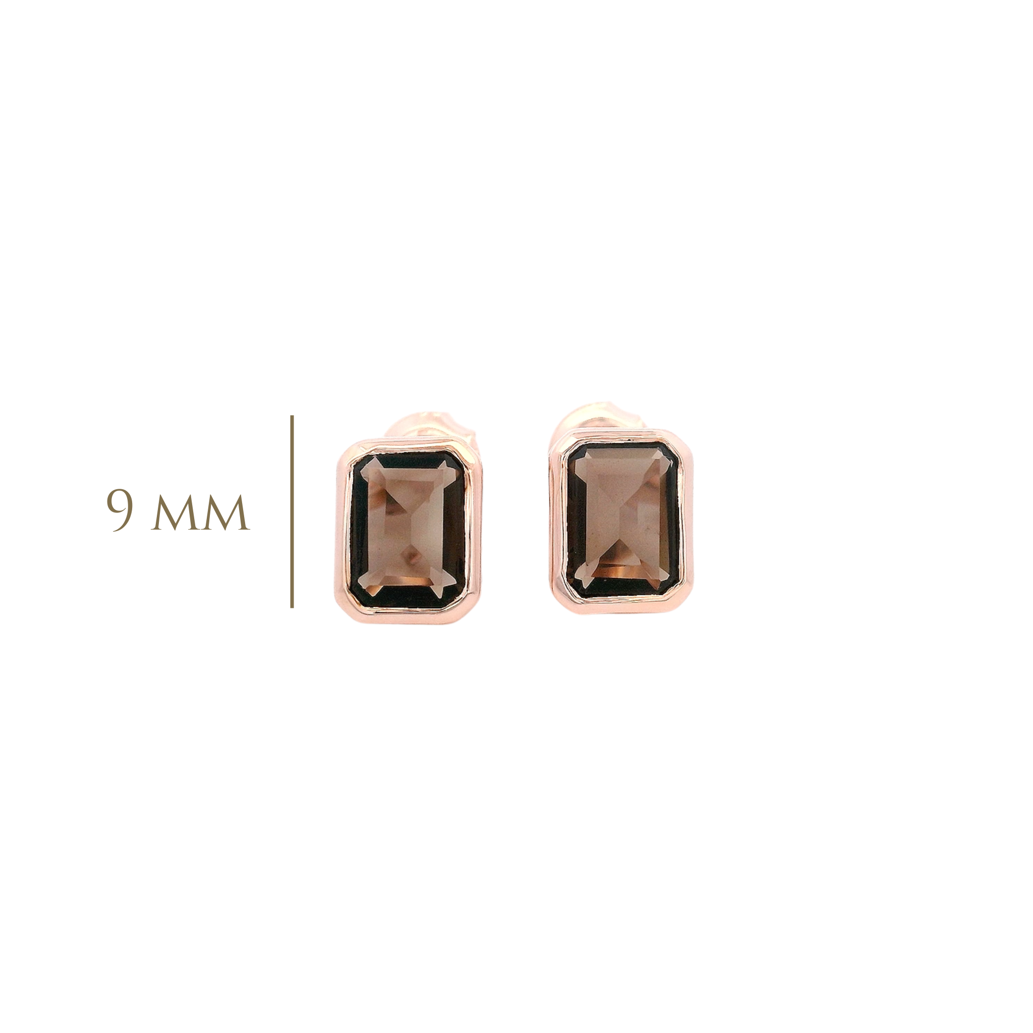 925RG SOLITARY BAGUETTE SMOKY QUARTZ BEZEL 9MM EARRINGS