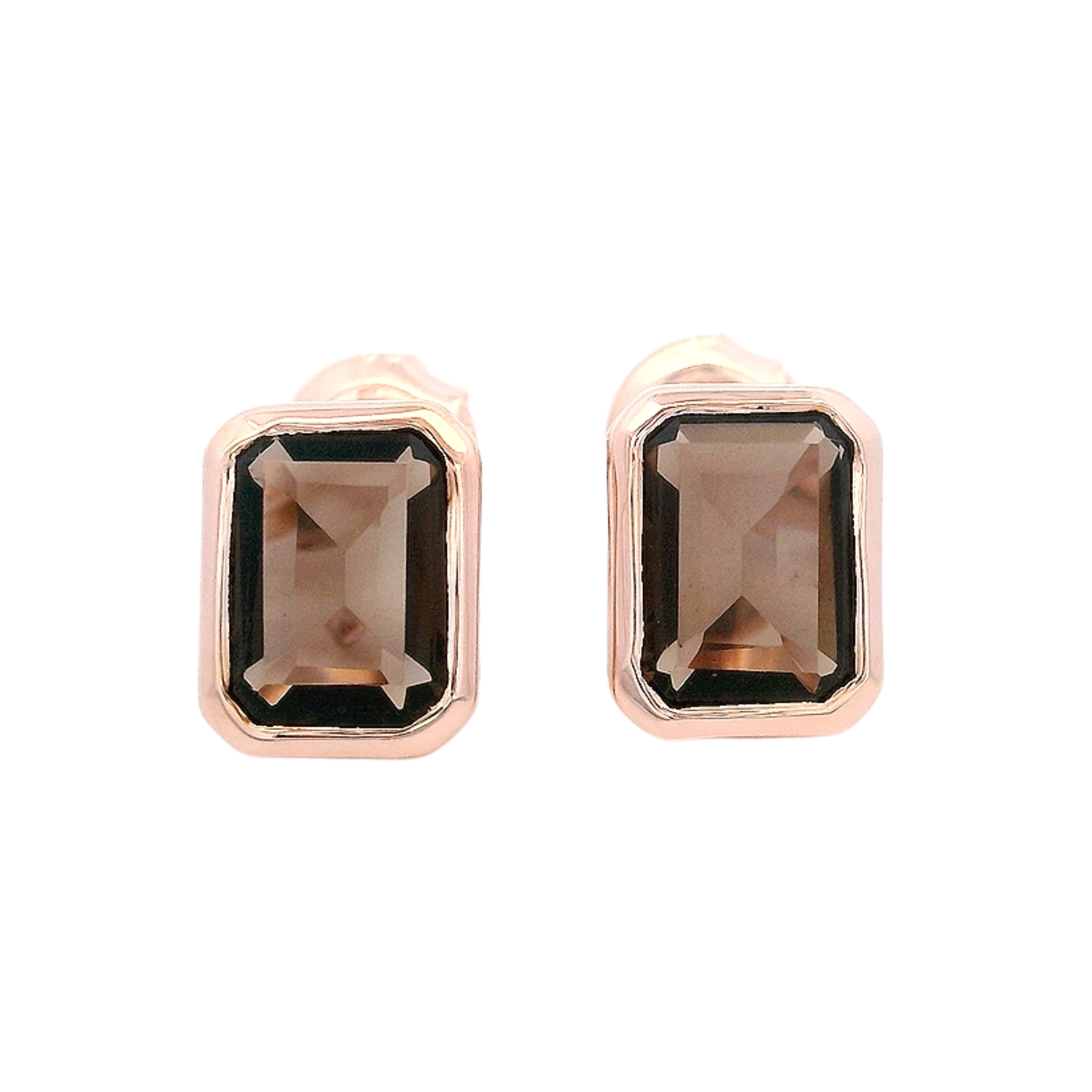 925RG SOLITARY BAGUETTE SMOKY QUARTZ BEZEL 9MM EARRINGS