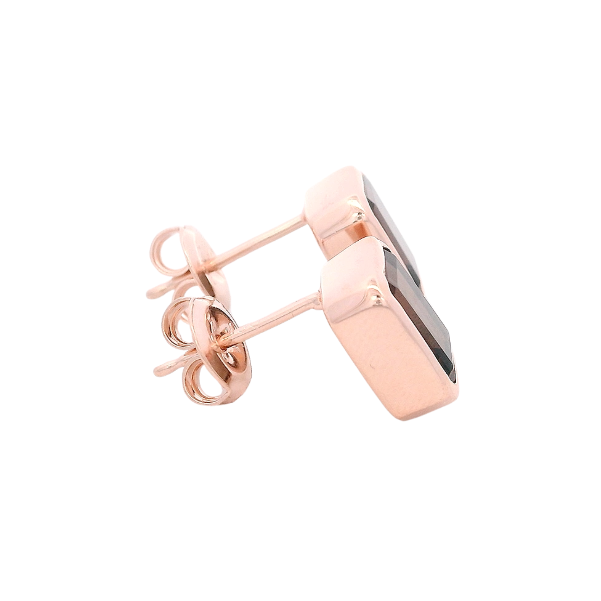 925RG SOLITARY BAGUETTE SMOKY QUARTZ BEZEL 9MM EARRINGS
