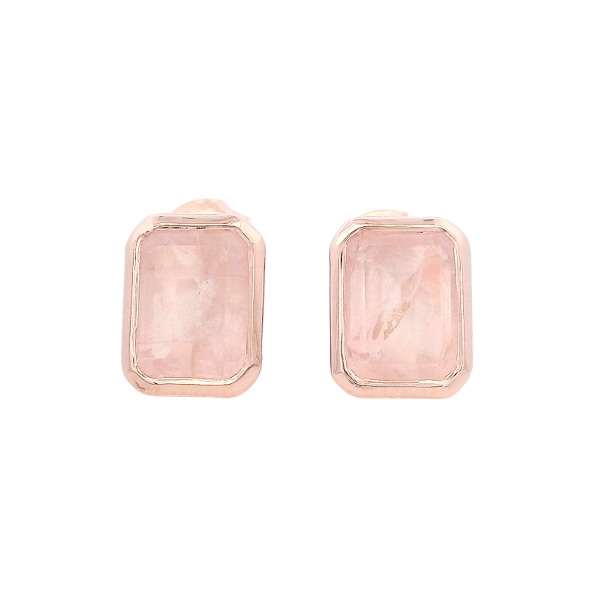 925RG SOLITARY BAGUETTE ROSE QUARTZ OPAQUE BEZEL 9MM EARRINGS