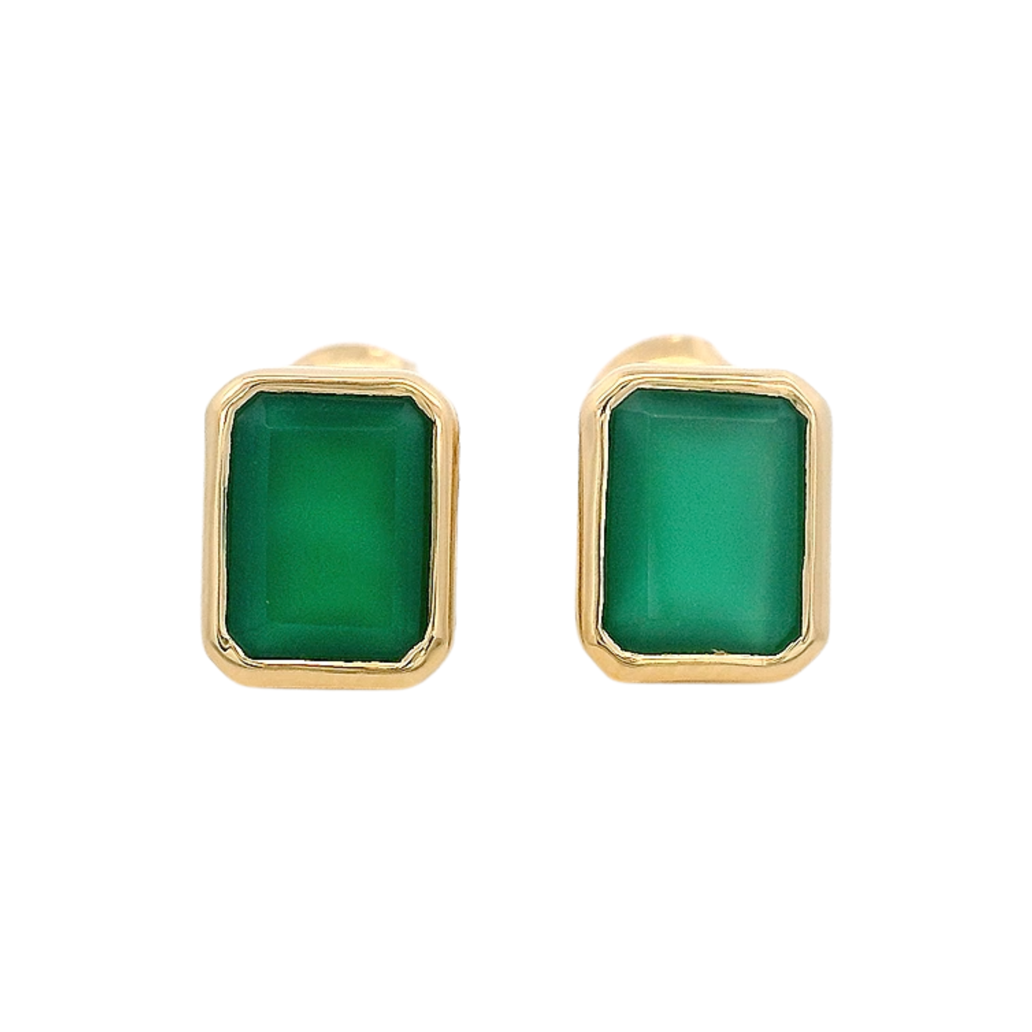 925YG SOLITARY BAGUETTE ONYX GREEN BEZEL 9MM EARRINGS