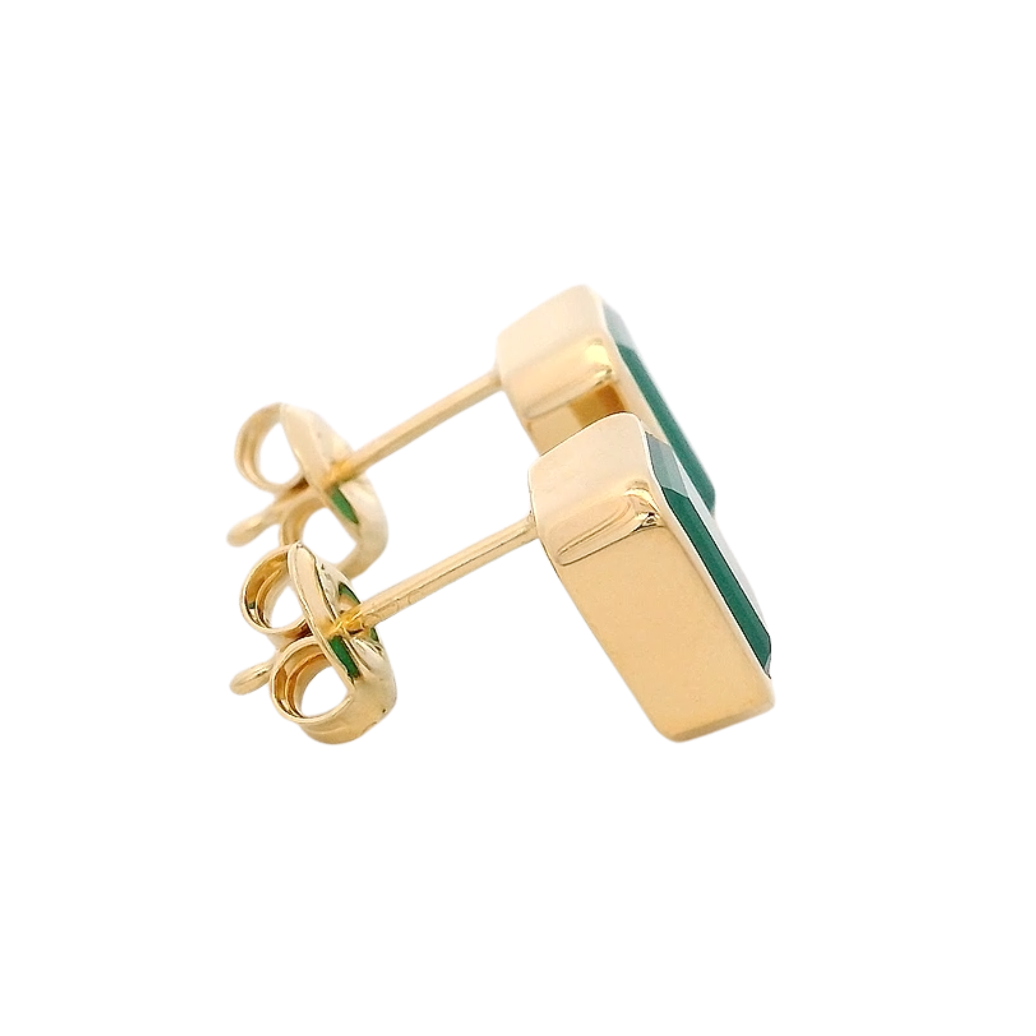 925YG SOLITARY BAGUETTE ONYX GREEN BEZEL 9MM EARRINGS
