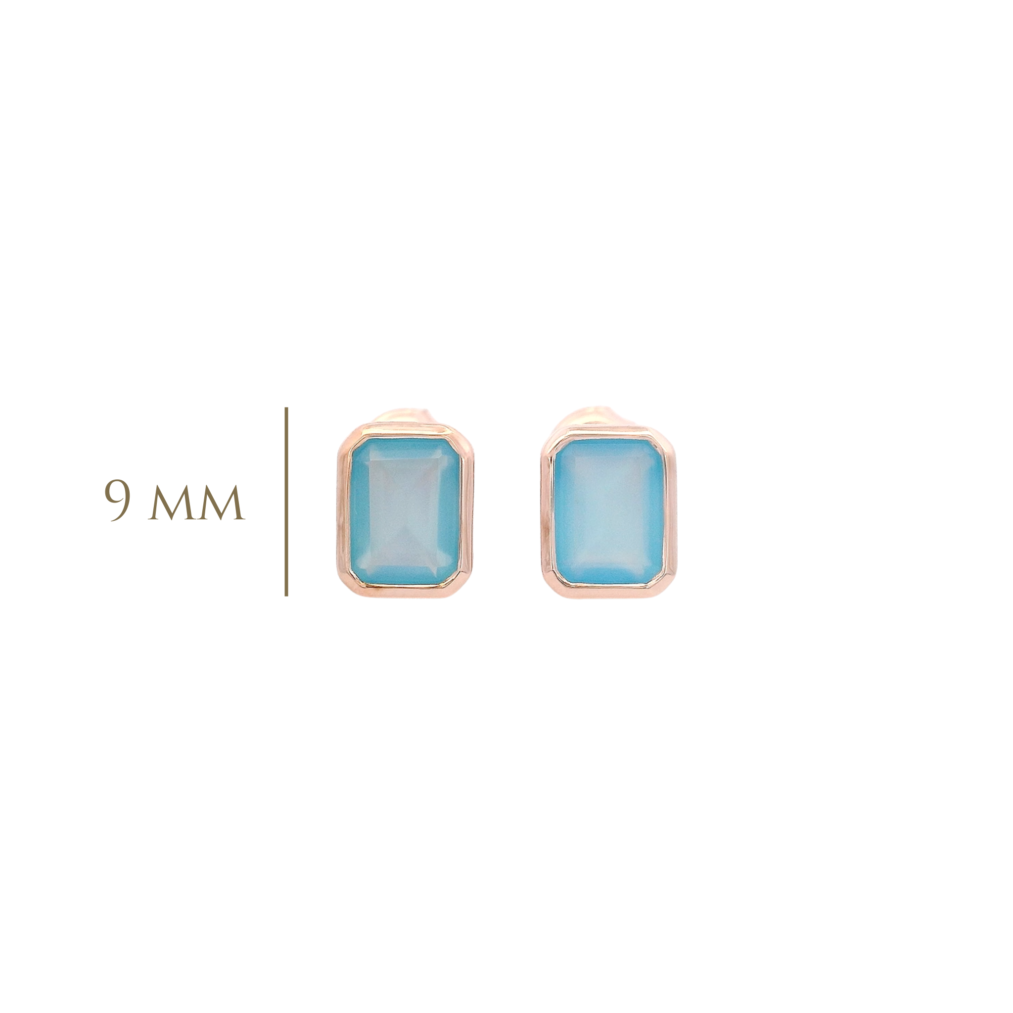 925RG SOLITARY BAGUETTE CHALCEDONY BLUE BEZEL 9MM EARRINGS