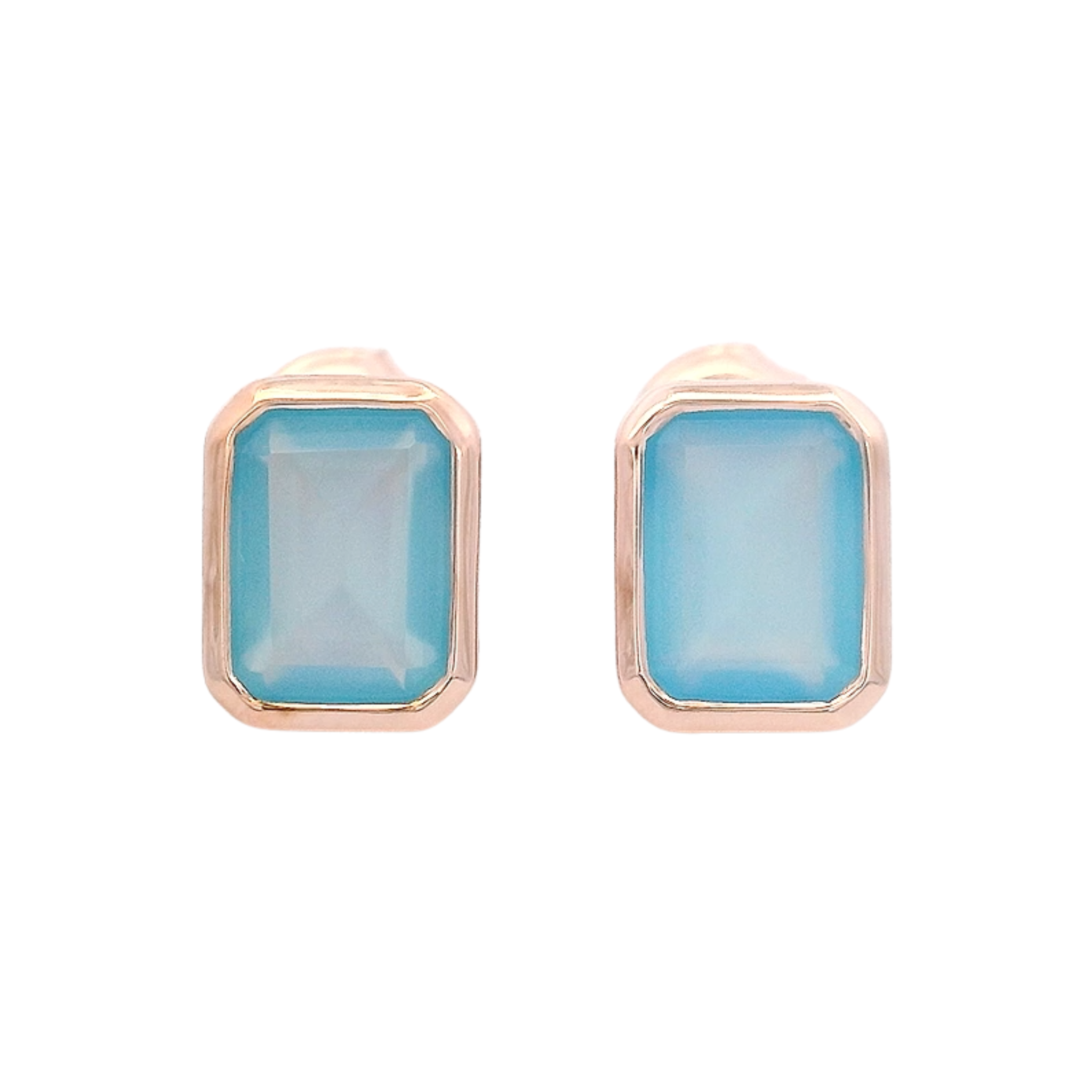 925RG SOLITARY BAGUETTE CHALCEDONY BLUE BEZEL 9MM EARRINGS